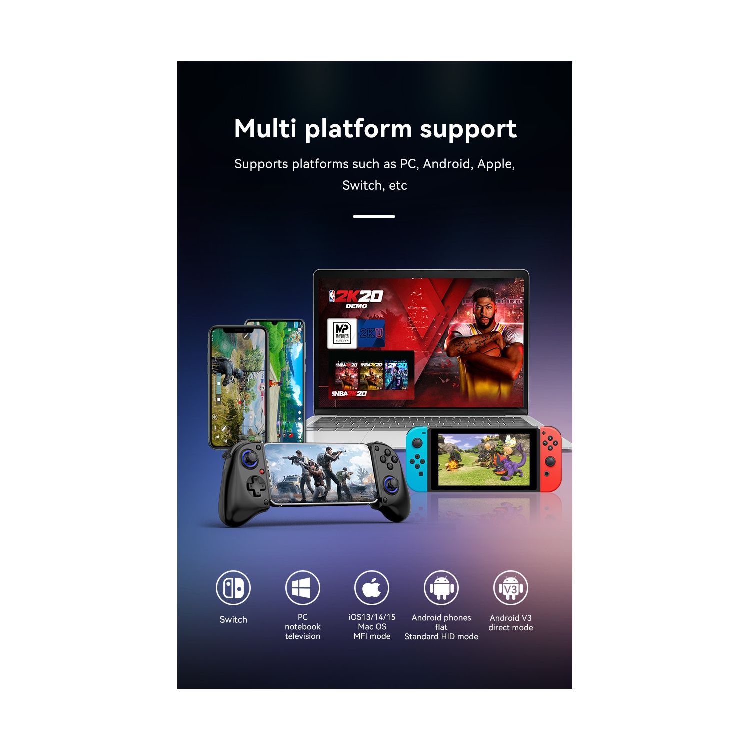 Manette de jeu télescopique D11/D11S Déclencheur effet Hall Switch/Manette de diffusion en continu Bluetooth pour Xbox Android iOS - D11S noir