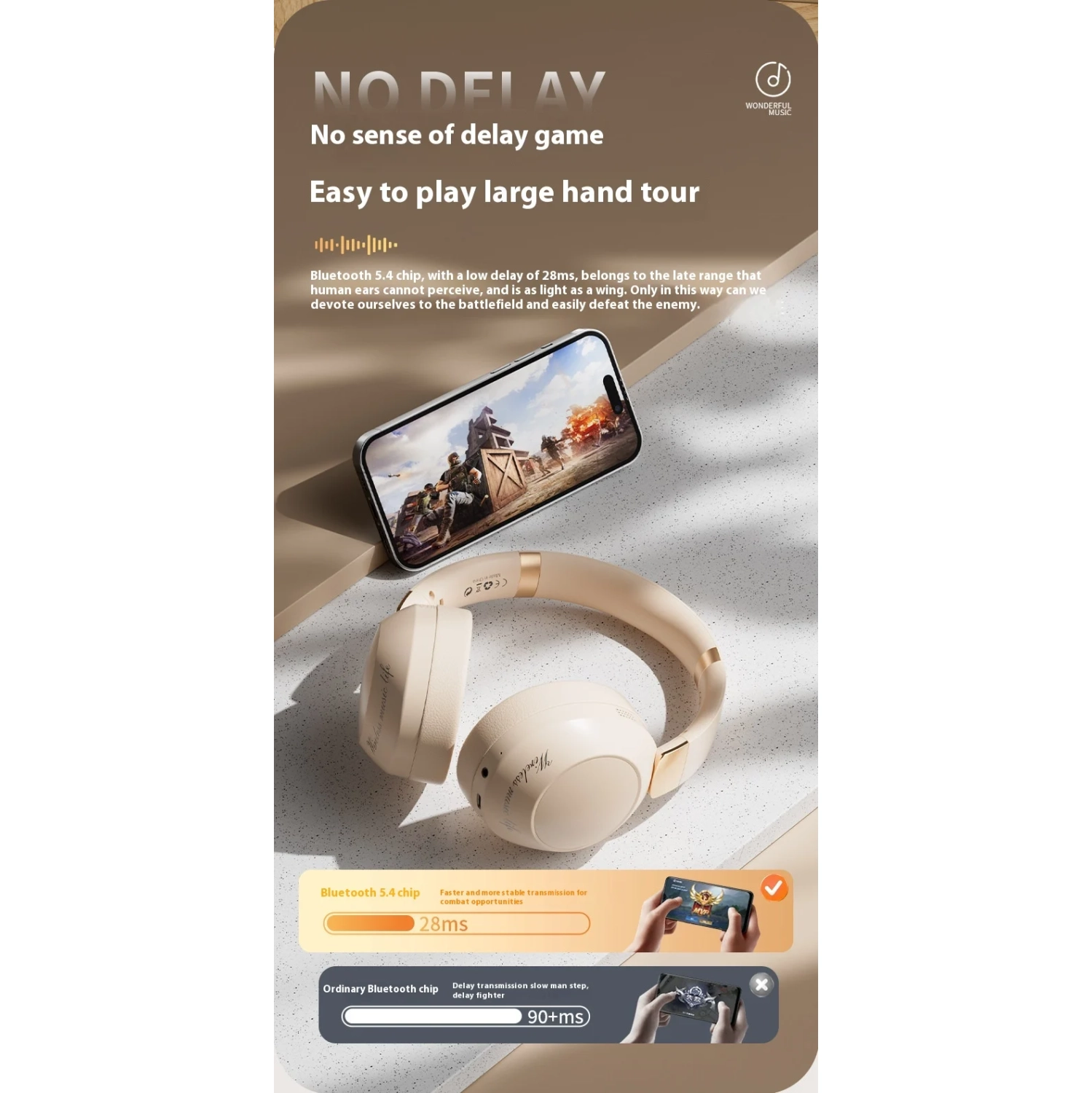 New active noise reduction Bluetooth headset, head-mounted foldable gaming phone, Bluetooth headset - Cloud Rock White