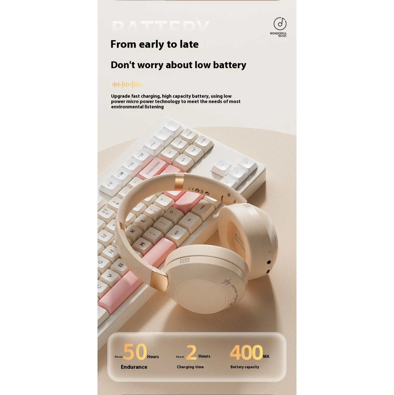 New active noise reduction Bluetooth headset, head-mounted foldable gaming phone, Bluetooth headset - Cloud Rock White