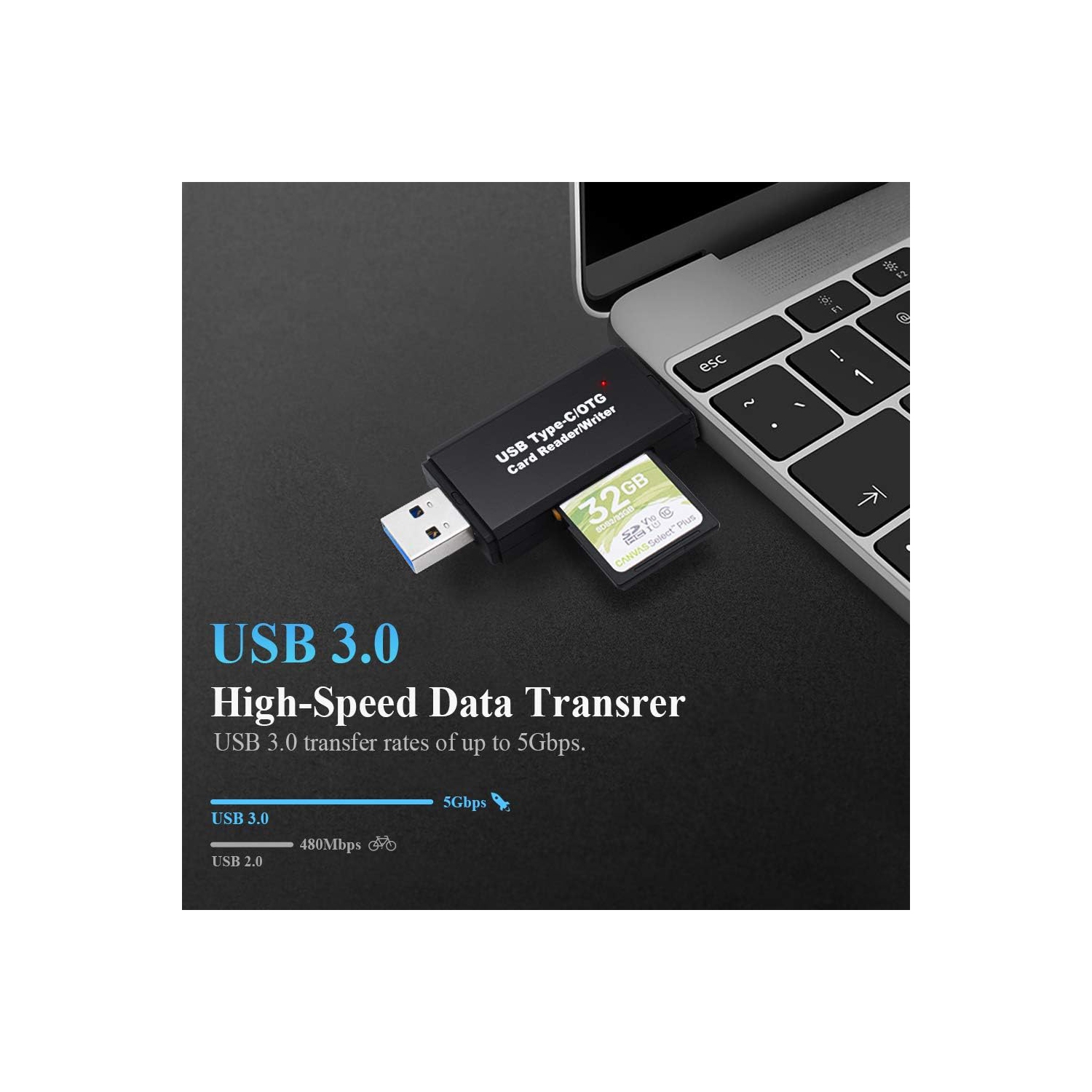 Type C card reader usb 3.0 card reader, mobile phone 4 in 1 high speed portable memory card reader - YC-330 black