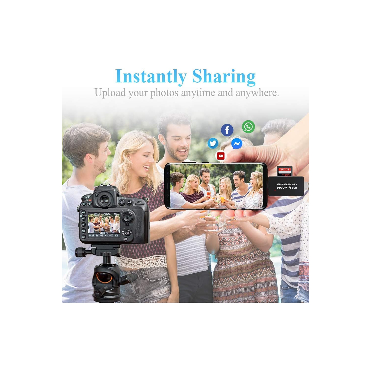 Type C card reader usb 3.0 card reader, mobile phone 4 in 1 high speed portable memory card reader - YC-330 black