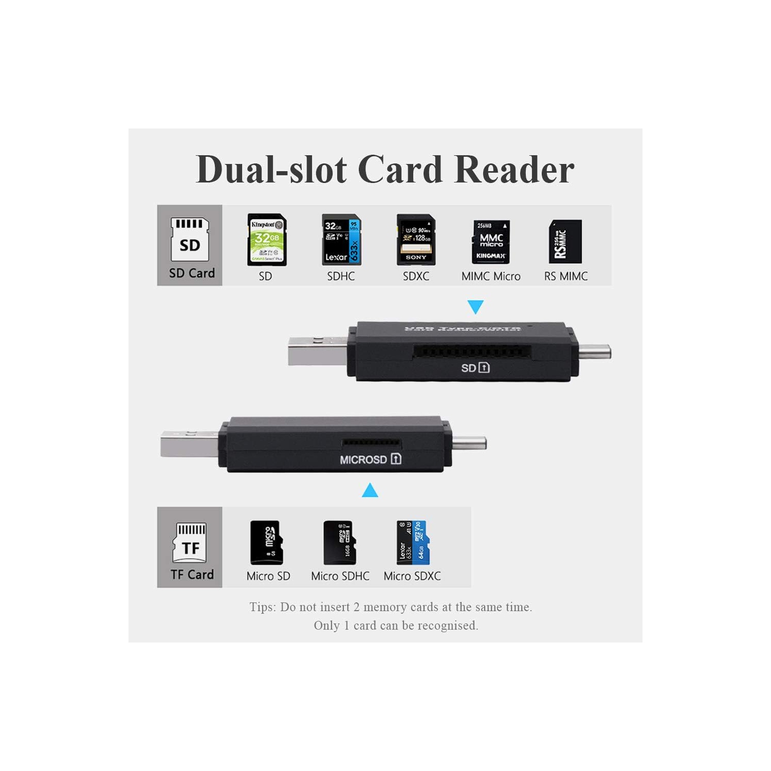 Type C card reader usb 3.0 card reader, mobile phone 4 in 1 high speed portable memory card reader - YC-330 black