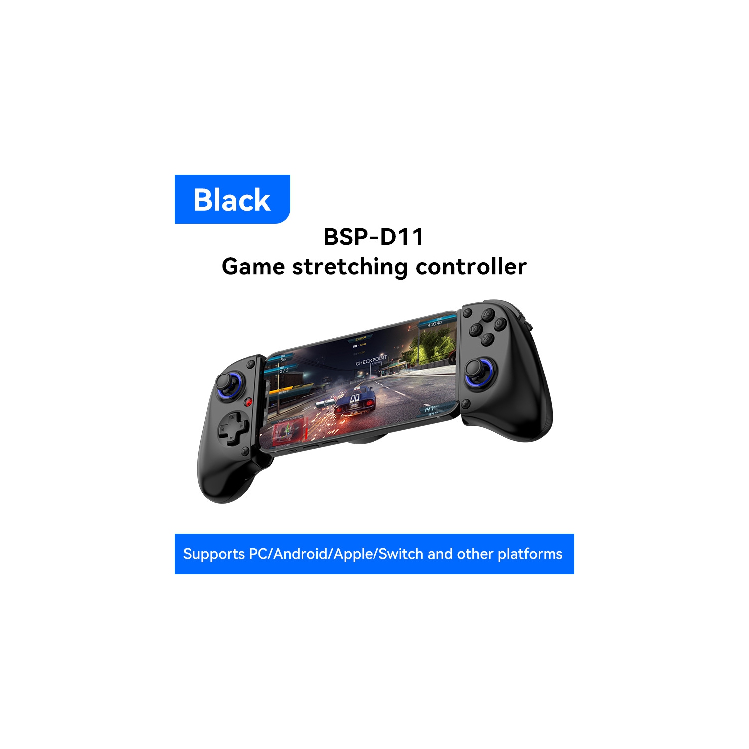Manette de jeu télescopique D11/D11S Déclencheur effet Hall Switch/PC Manette de diffusion en continu Bluetooth iOS pour Xbox - D11 noir
