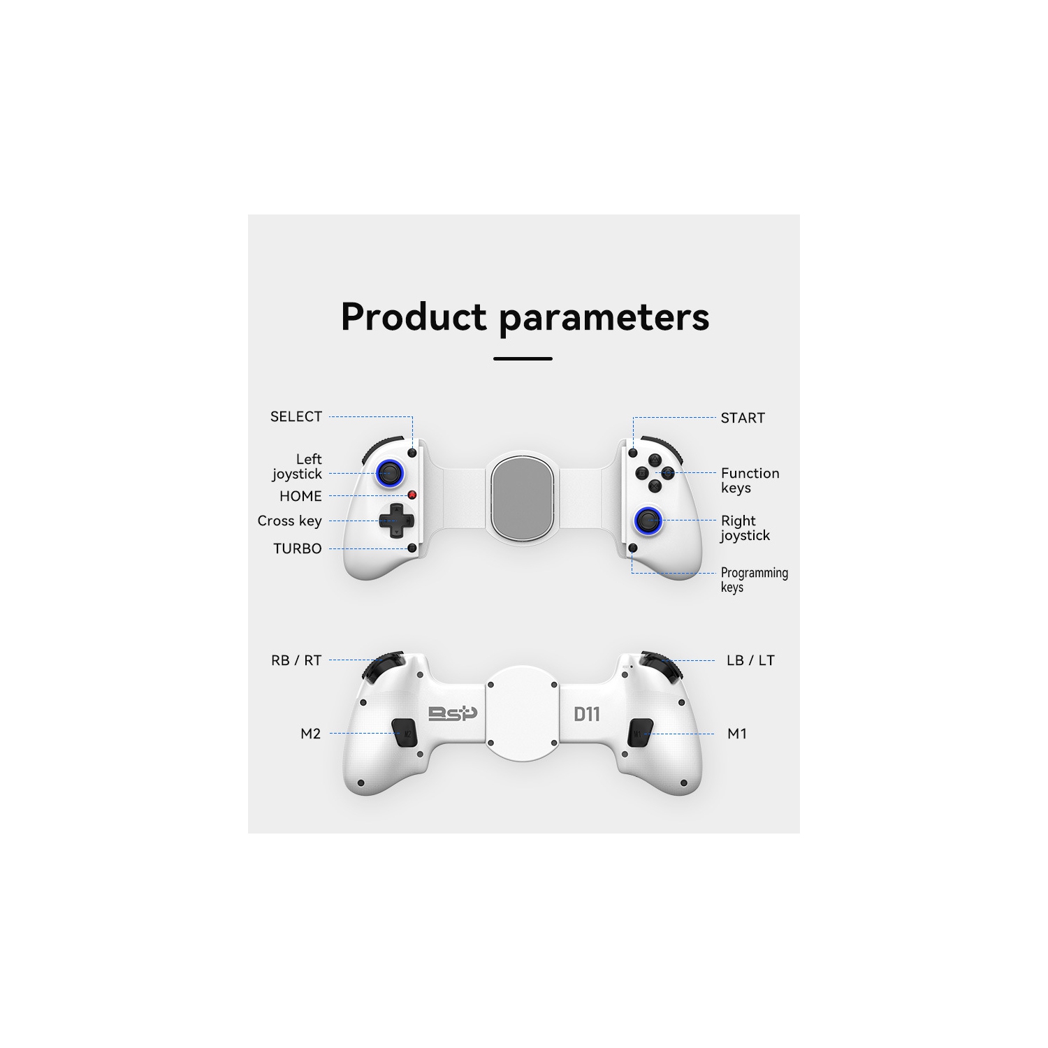 Manette de jeu télescopique D11/D11S Déclencheur effet Hall Switch/PC Manette de diffusion en continu Bluetooth iOS pour Xbox - D11 noir