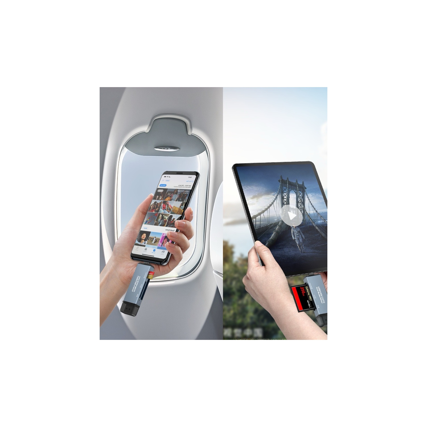 Lecteur de cartes trois-en-un CF/SD/TF, lecteur de cartes USB OTG pour appareil photo reflex de type C double usage