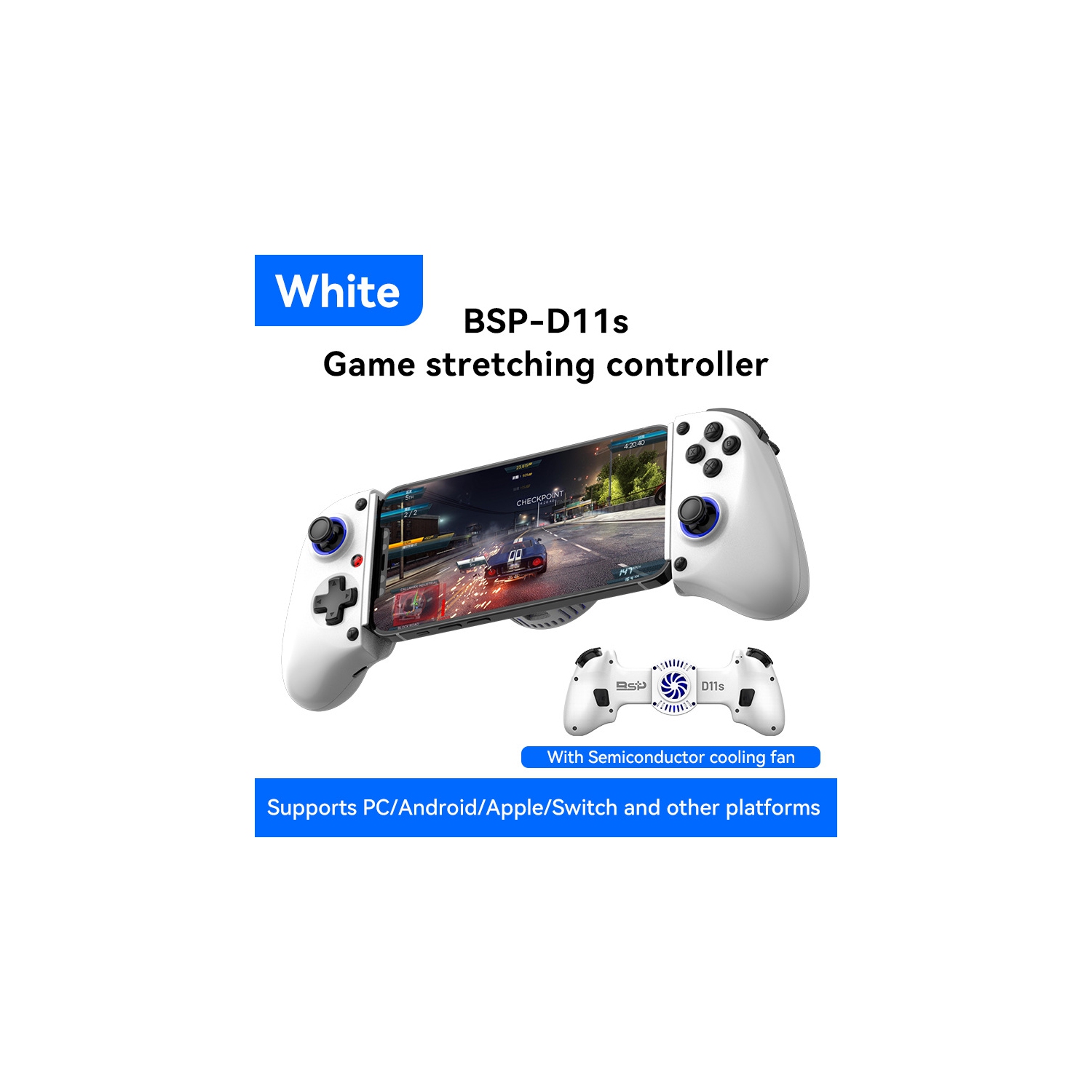 Manette de jeu télescopique D11/D11S Déclencheur effet Hall Switch/Manette de diffusion en continu Bluetooth pour Xbox Android iOS - Blanc D11S