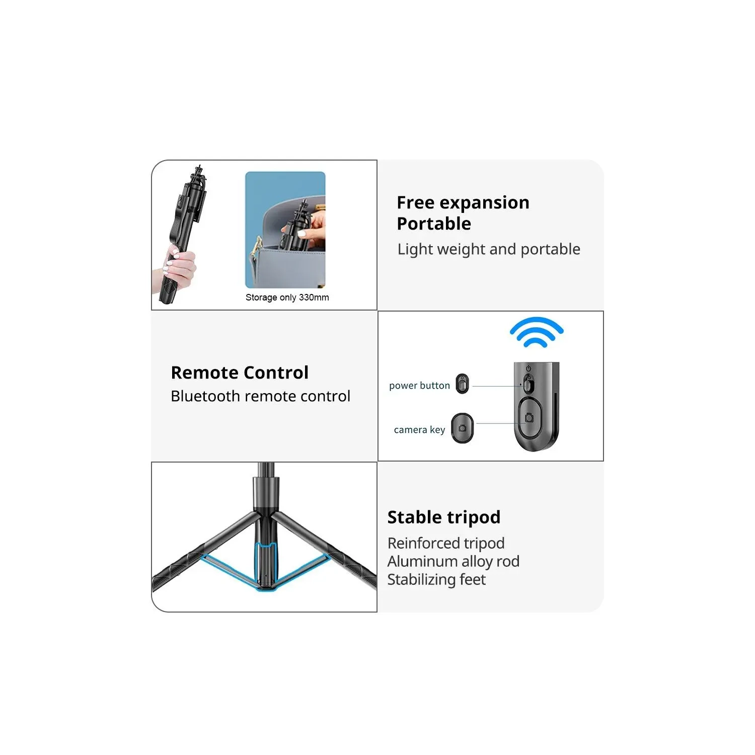 Téléphone mobile Perche à égoportrait Bluetooth, diffusion en direct au sol trépied rétractable anti-tremblement Support de téléphone mobile artefact