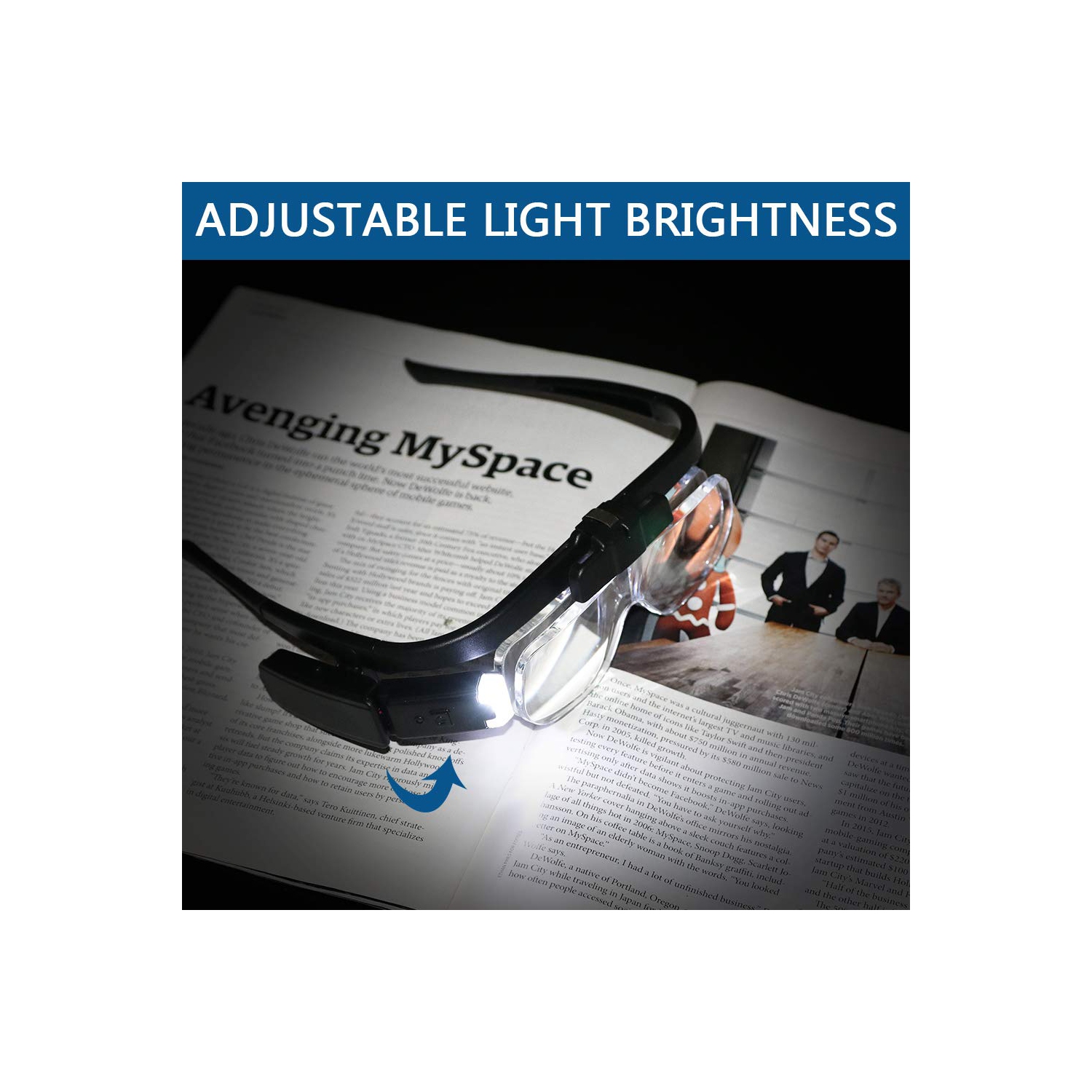Loupe rechargeable avec serre-tête, loupe à fixation frontale avec 2 lampes LED et 3 lentilles amovibles, loupe mains libres pour lunettes
