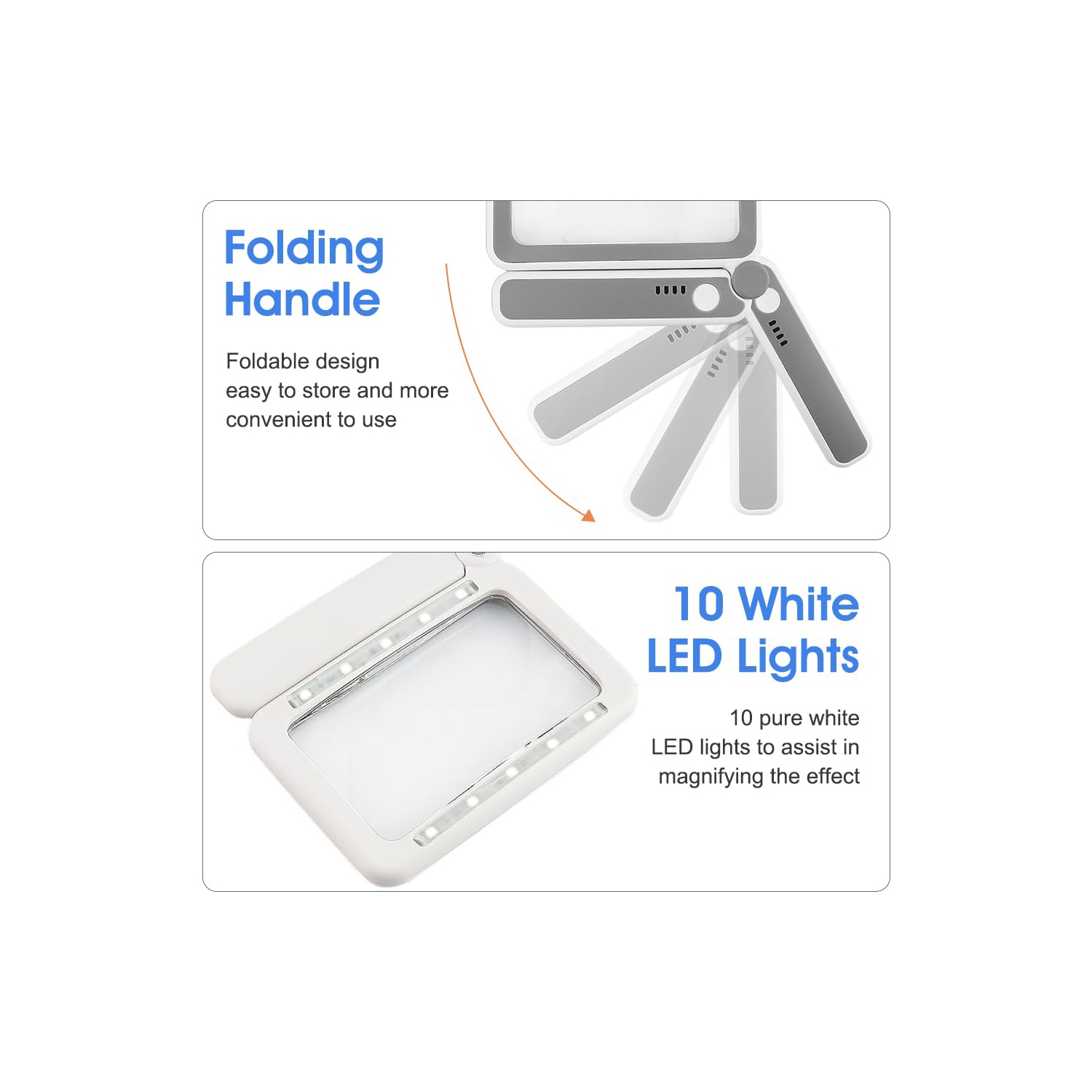 Loupe avec lumière, 4 loupe de lecture légère pour aînés, grande loupe portative pliable avec loupe rechargeable à 10 DEL