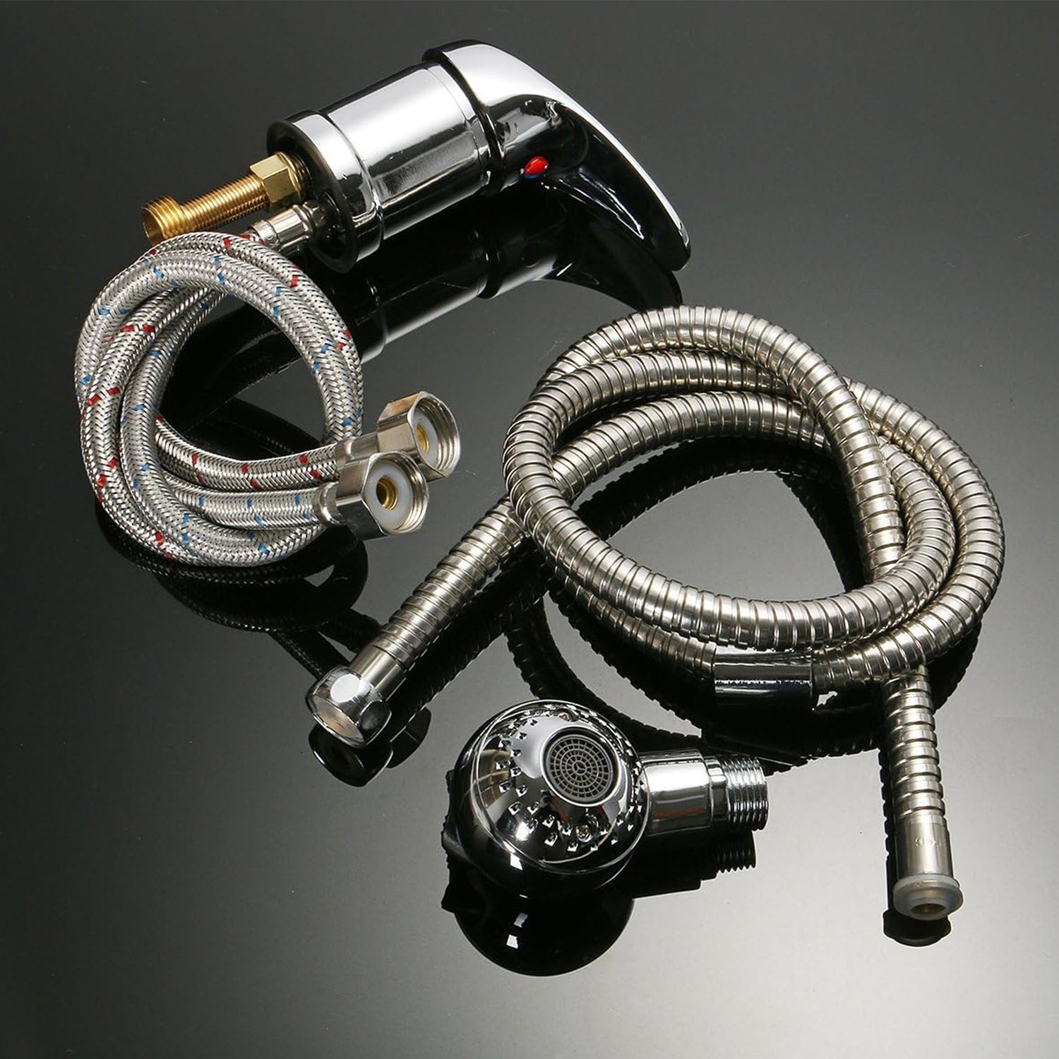 Mixer Taps Sprayer Set, Shower Head with Hose Handheld Shower Head Salon Barber Faucet with Hot and Cold Mixing Valve for Hair Salon Bathing Spa