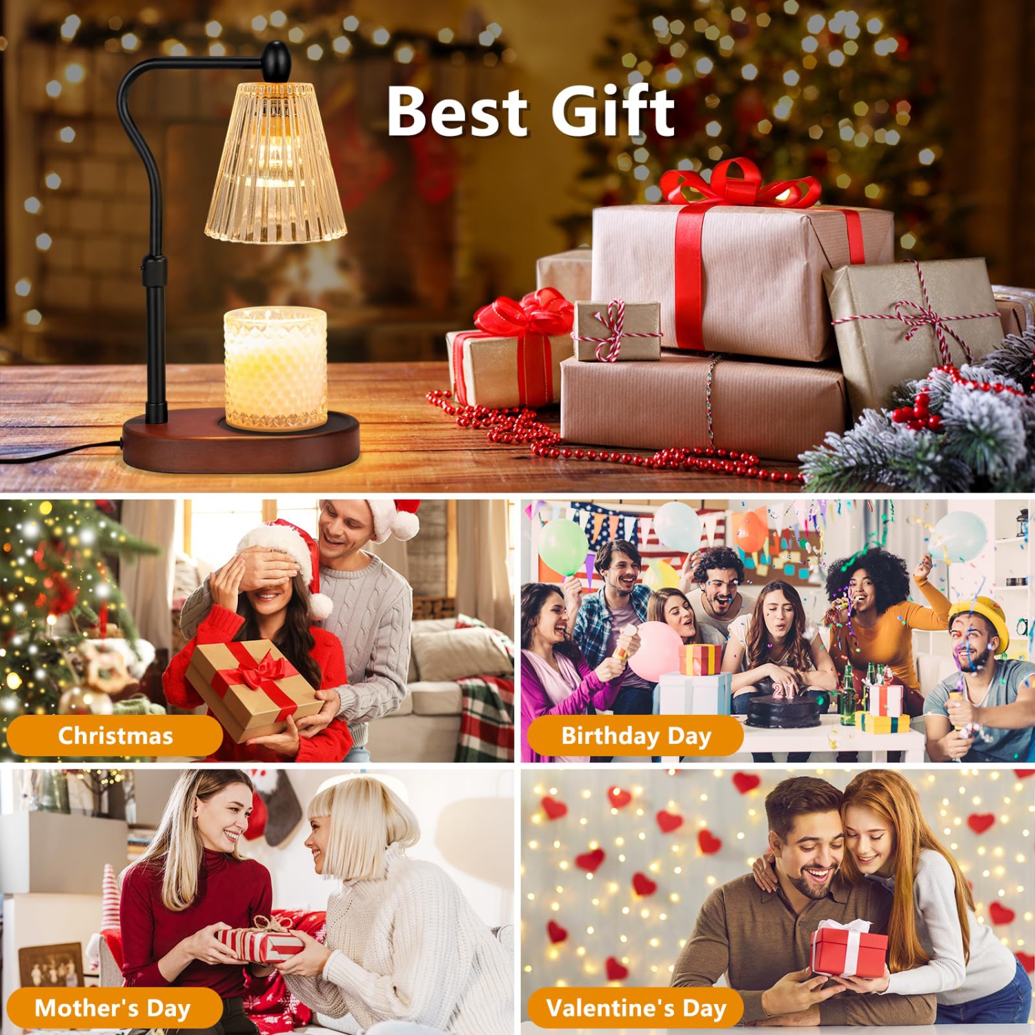 Candle Warmer Lamp with Dimmer 2 Bulbs, Candle Warmer with Timer Adjustable Height for Scented Wax Jar Candles, Gifts for Women Mom