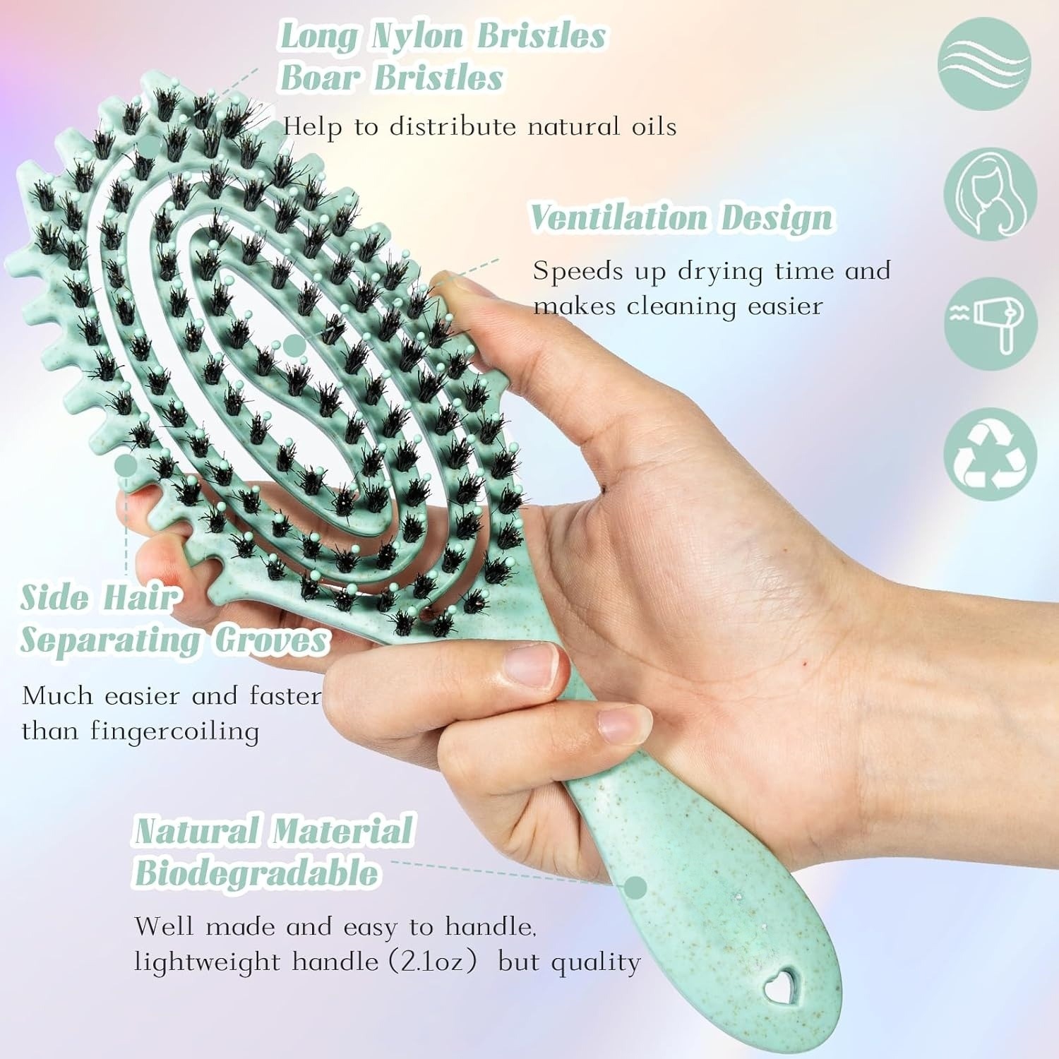 Curl Defining Brush,Detangling Hair Brush for Women Girls,Styling Comb for Thick Curly Wavy Hair Wet Dry Use,Fast Blow Drying Hair Brush