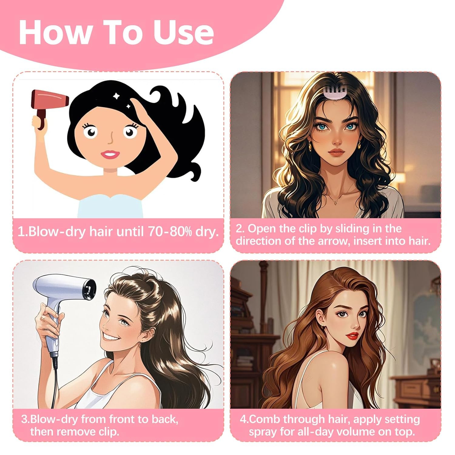 2PCS Pince de volume pour cheveux Fluffy Bangs, Peigne Easy High Crown Volume pour femmes, pinces volumisantes cheveux Instant Hair Root Lifting Clips