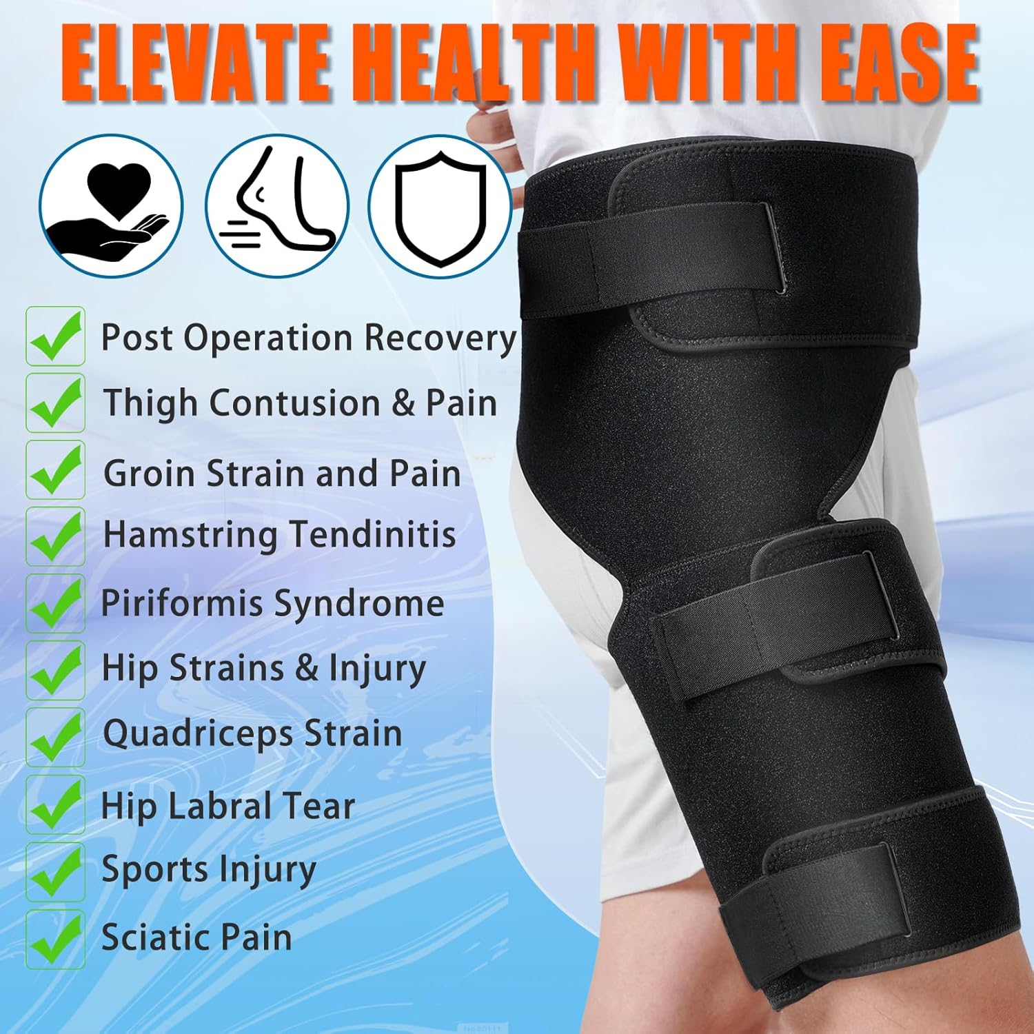 Adjustable Hip Brace,Groin & Hamstring Compression Wrap for Men Women,Thigh Compression Sleeve,Buttock & Quad Support,Upper Leg Brace(Right)
