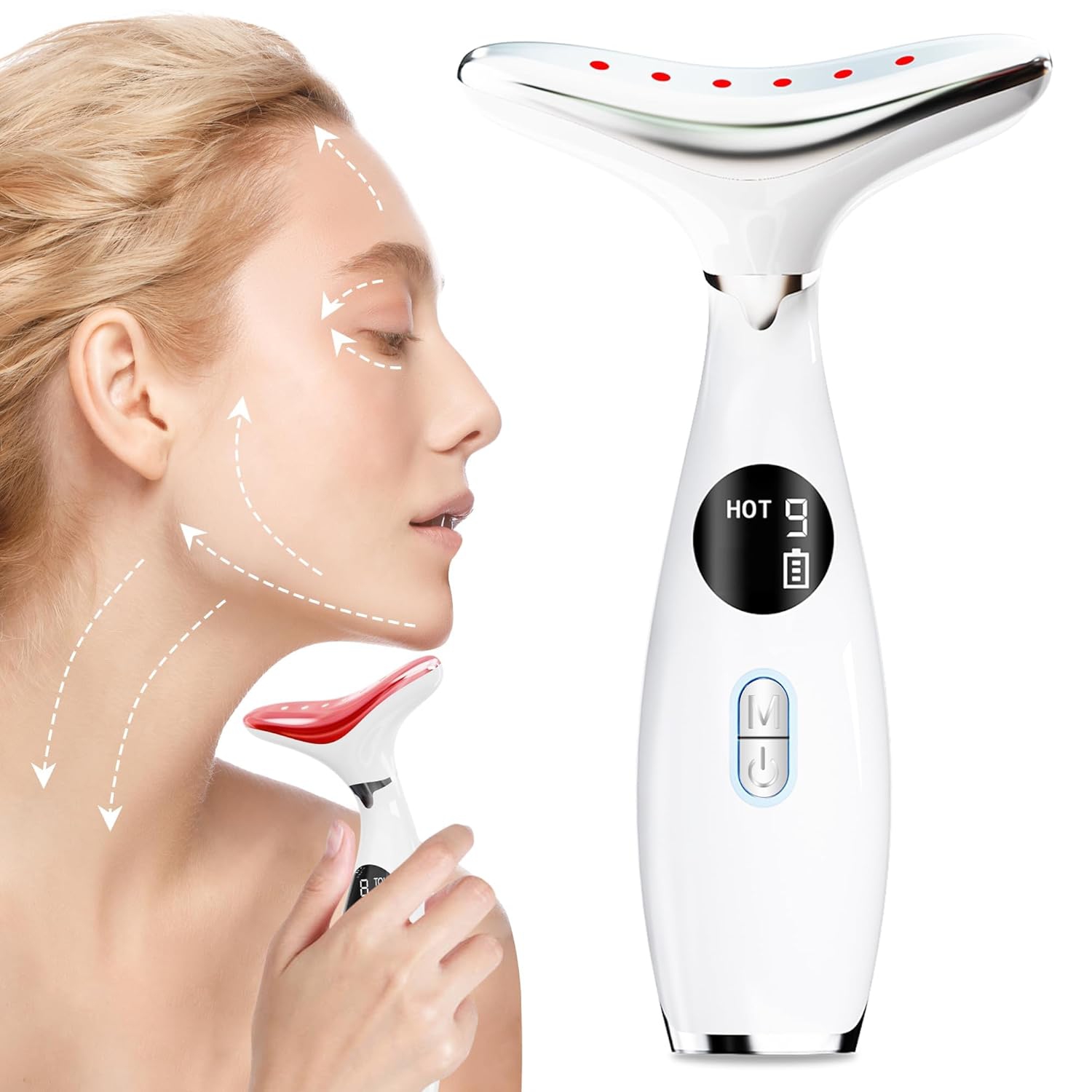 Face & Neck Beauty Massage Wand,3-Mode LED Heating,Facial Sculptor for Skin Care,Red Light Therapy Face Massager for Skin Tightening Lifting