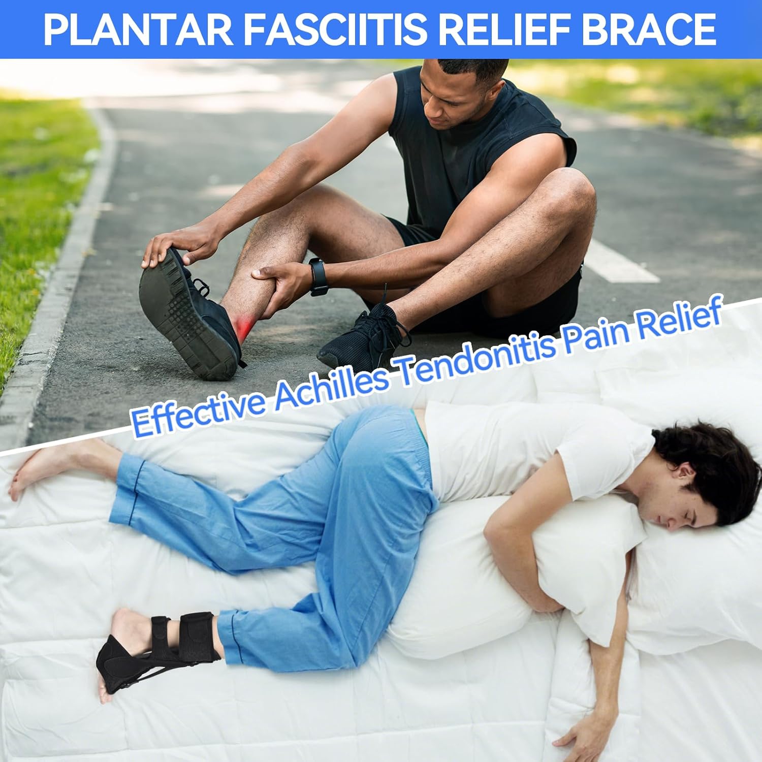 Plat de nuit Fasciitis pour femmes et hommes, 3 sangles ajustables Brac Fasciitis Plantar, Attelle de soulagement des pieds Tendonitis Achilles