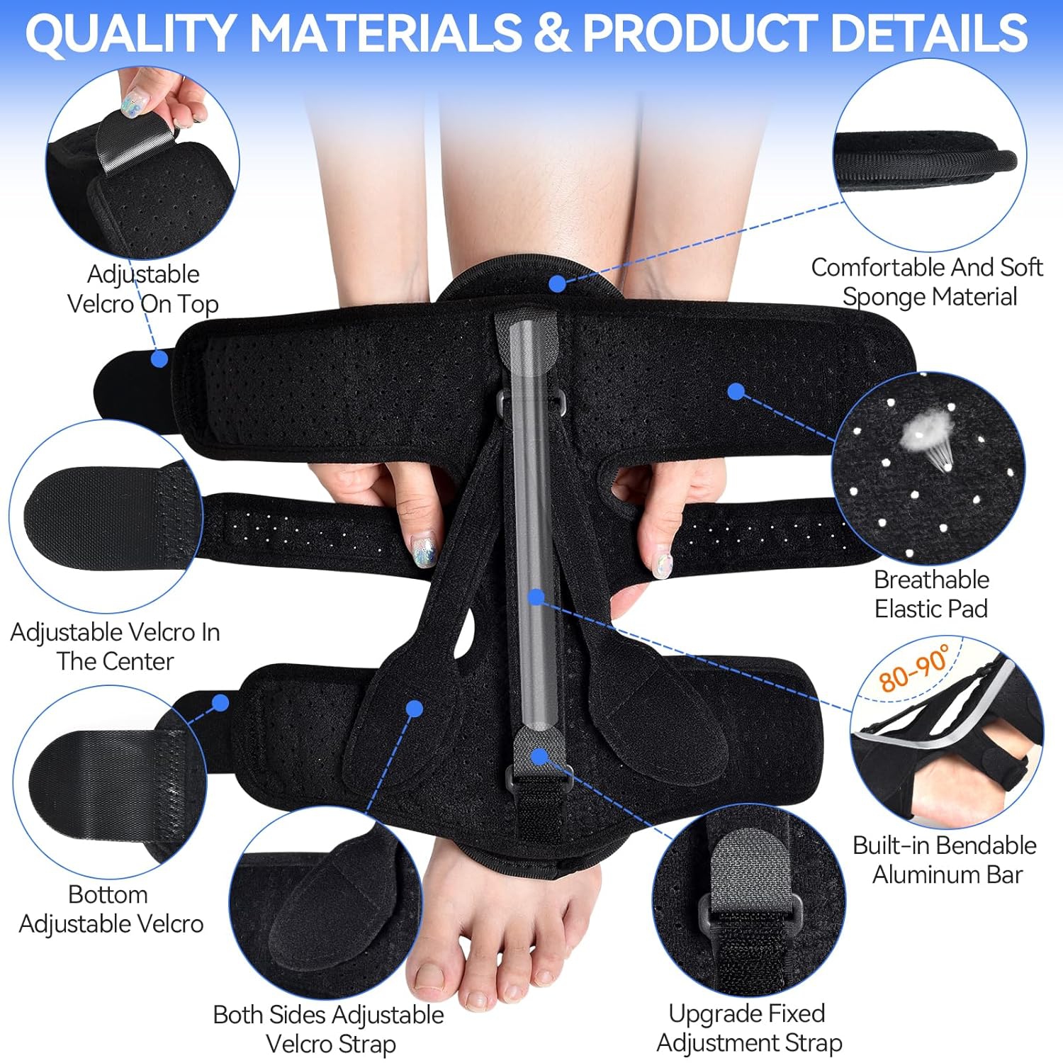 Plat de nuit Fasciitis pour femmes et hommes, 3 sangles ajustables Brac Fasciitis Plantar, Attelle de soulagement des pieds Tendonitis Achilles