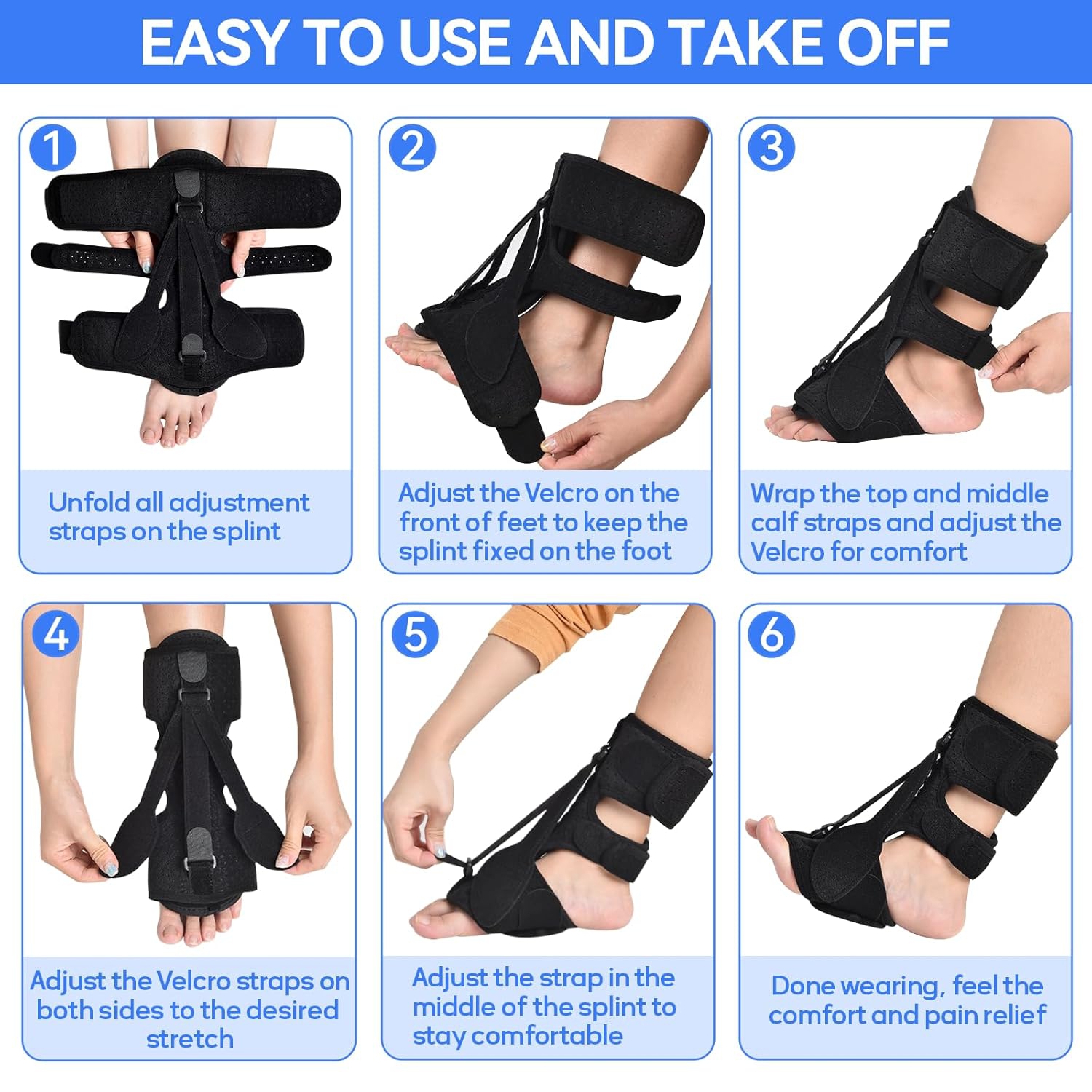 Plat de nuit Fasciitis pour femmes et hommes, 3 sangles ajustables Brac Fasciitis Plantar, Attelle de soulagement des pieds Tendonitis Achilles