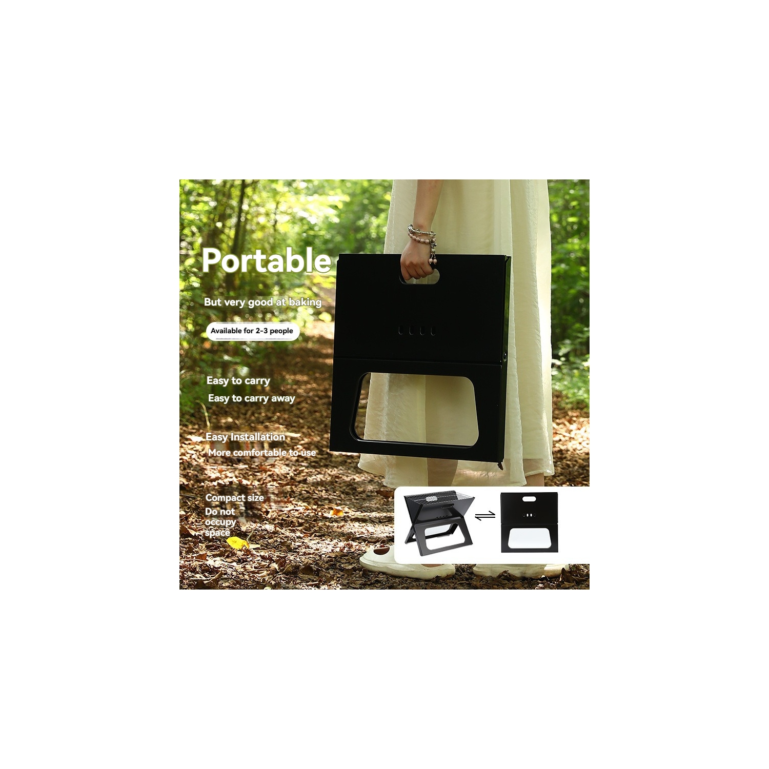 [Portable X-TYPE] Barbecue d'extérieur Barbecue de camping Réchaud au charbon Réchaud au charbon de bois Barbecue portatif de pique-nique