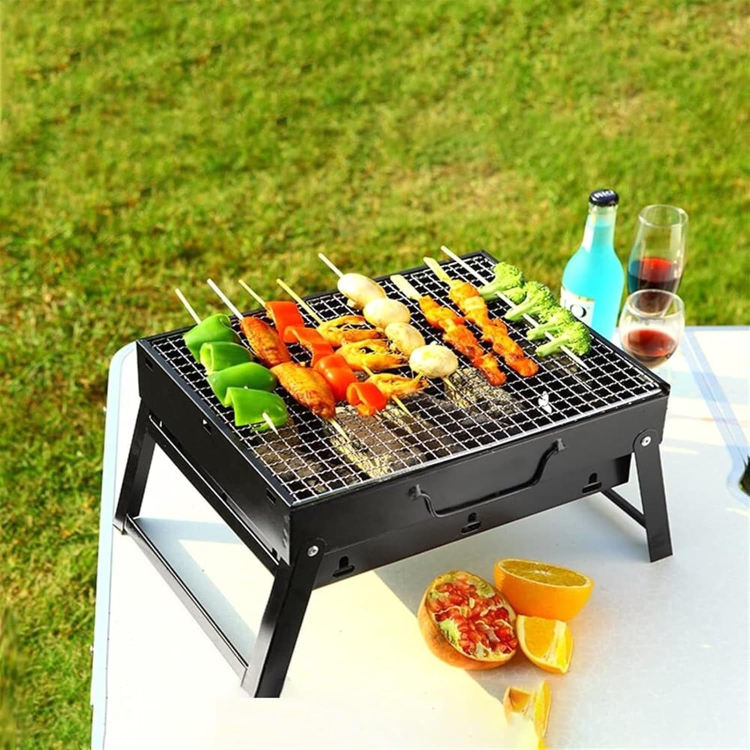 Barbecue, table pliante portative pour barbecue, fumoir d'extérieur en acier inoxydable pour 1-3 personnes, jardin de pique-nique de camping 35