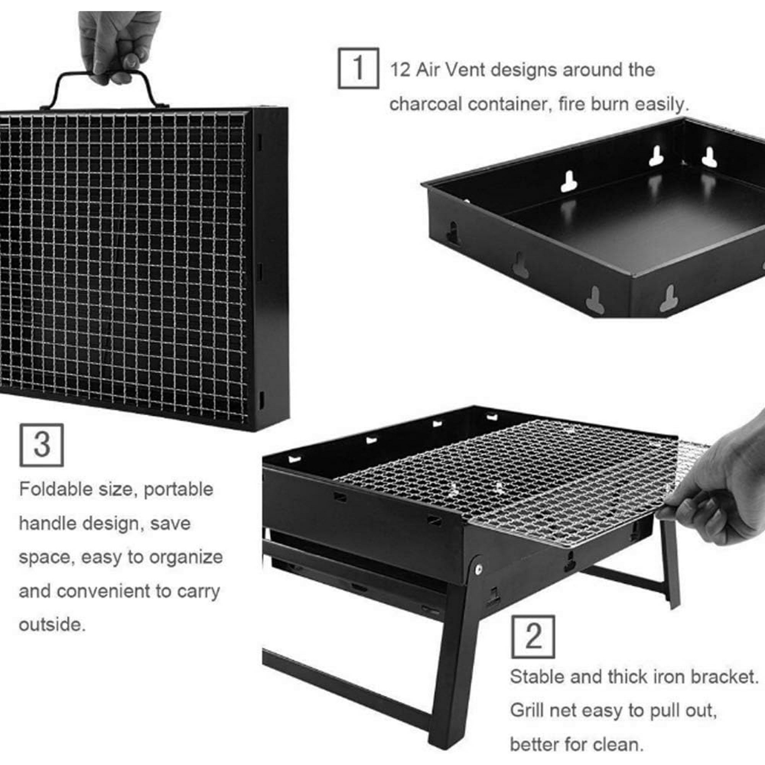 Barbecue barbecue, table pliante portable, fumoir extérieur en acier inoxydable, adapté pour 5&nbsp;personnes, terrasse de pique-nique camping