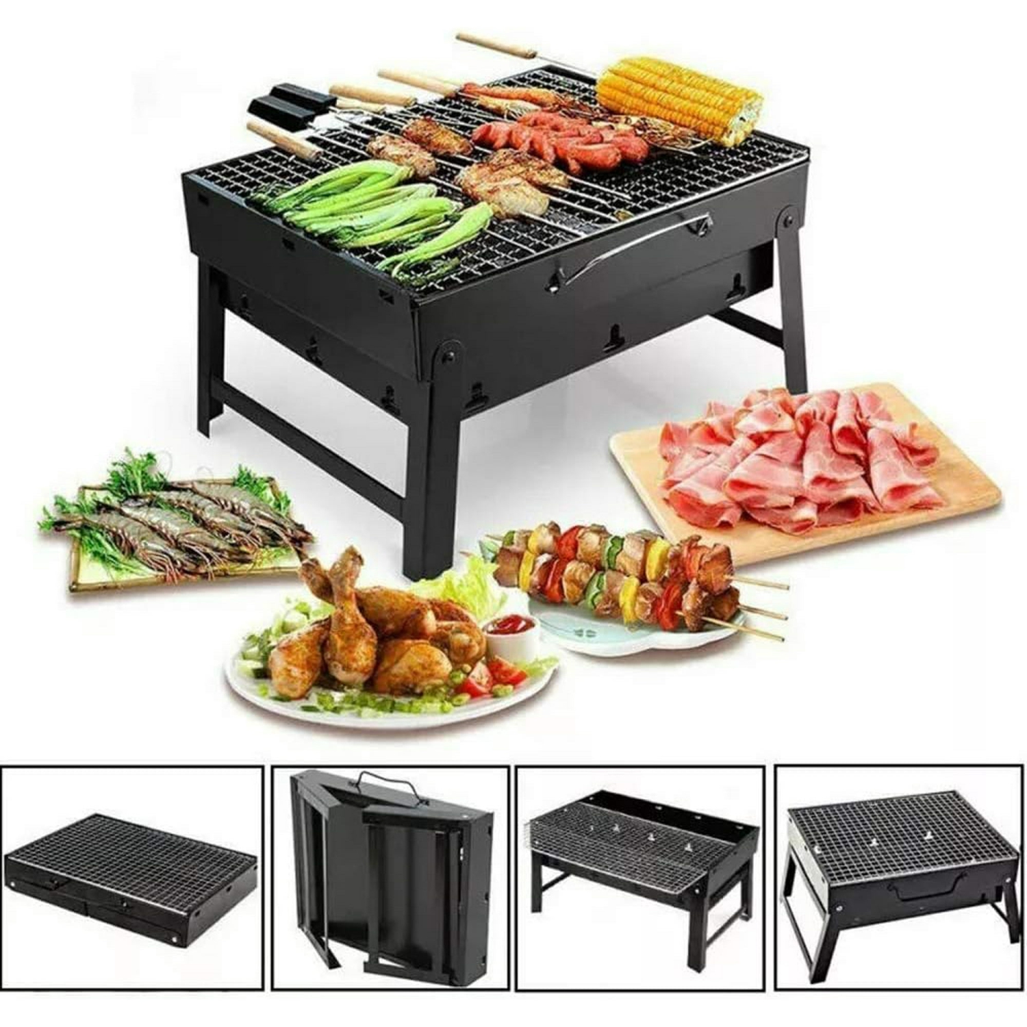 Barbecue barbecue, table pliante portable, fumoir extérieur en acier inoxydable, adapté pour 5&nbsp;personnes, terrasse de pique-nique camping