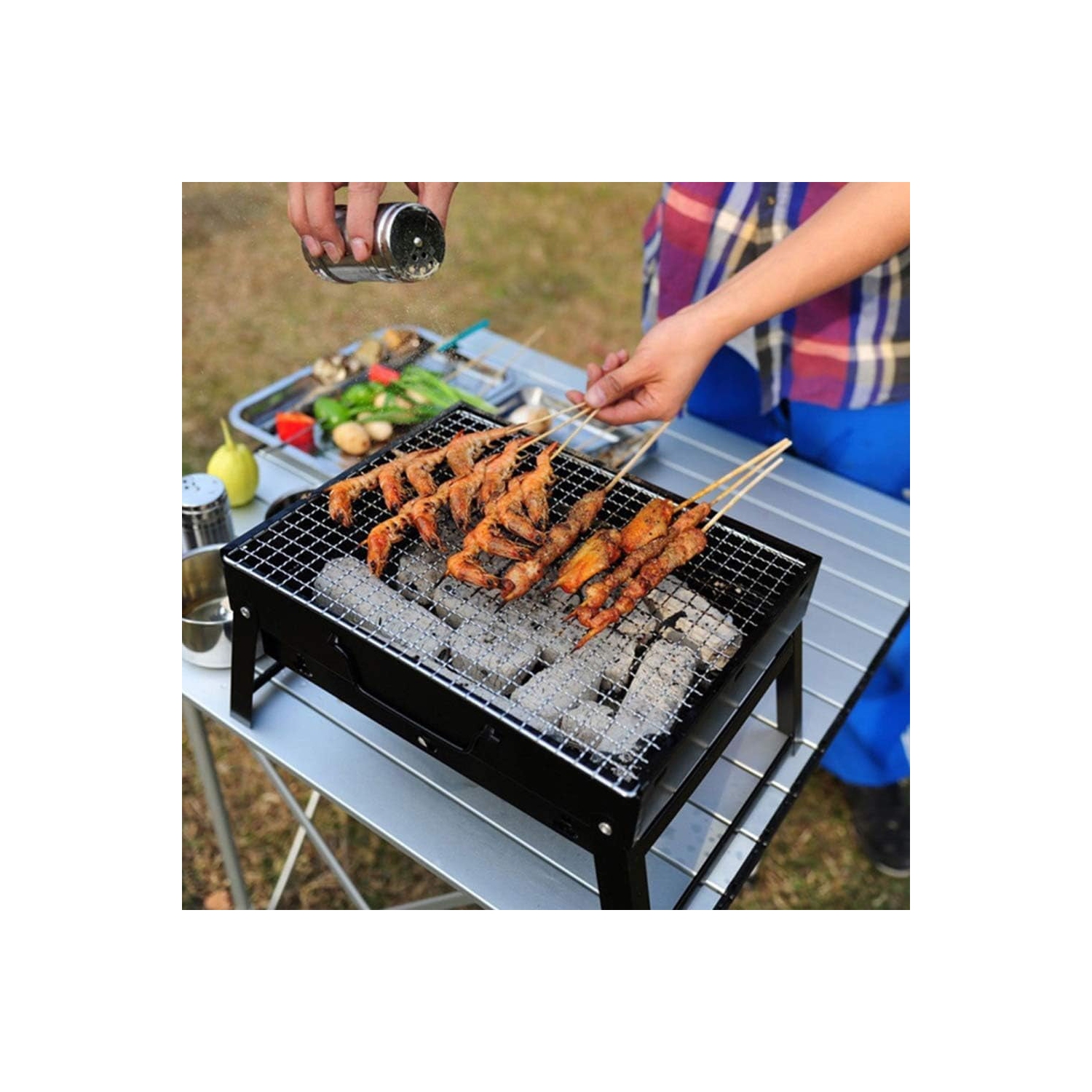 Barbecue barbecue, table pliante portable, fumoir extérieur en acier inoxydable, adapté pour 5&nbsp;personnes, terrasse de pique-nique camping