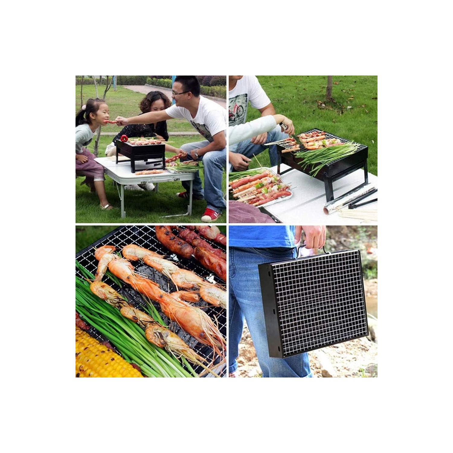 Barbecue barbecue, table pliante portable, fumoir extérieur en acier inoxydable, adapté pour 5&nbsp;personnes, terrasse de pique-nique camping