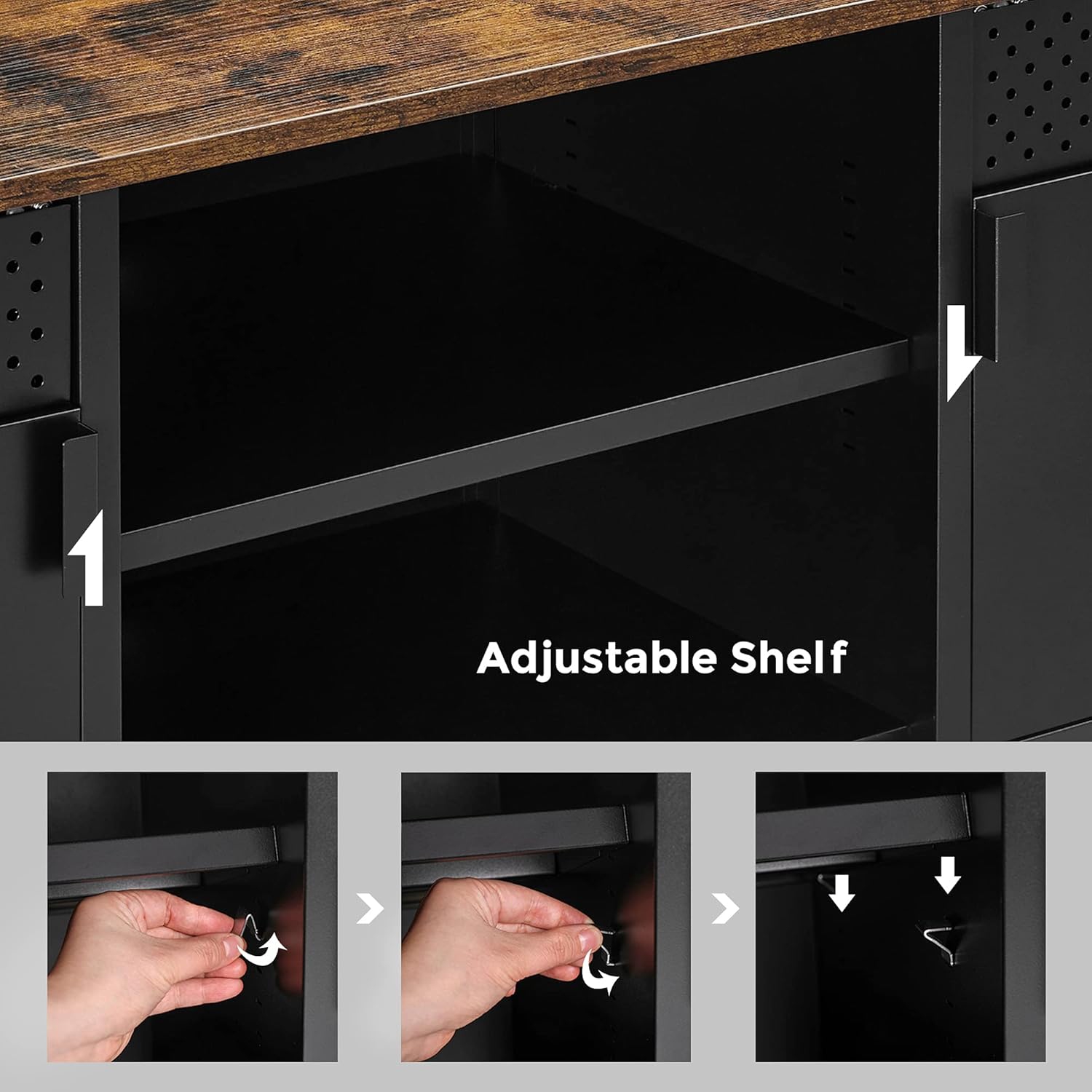 SONGMICS TV Stand for Up to 55 Inches – Rustic Brown and Black TV Cabinet with Doors and Adjustable Shelves