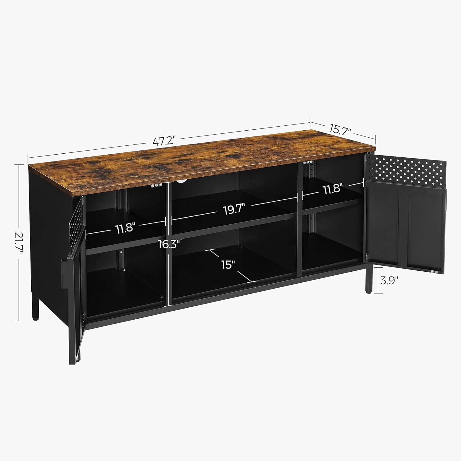 SONGMICS TV Stand for Up to 55 Inches – Rustic Brown and Black TV Cabinet with Doors and Adjustable Shelves
