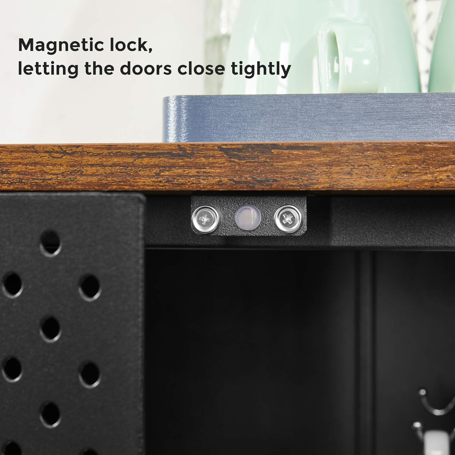 SONGMICS TV Stand for Up to 55 Inches – Rustic Brown and Black TV Cabinet with Doors and Adjustable Shelves