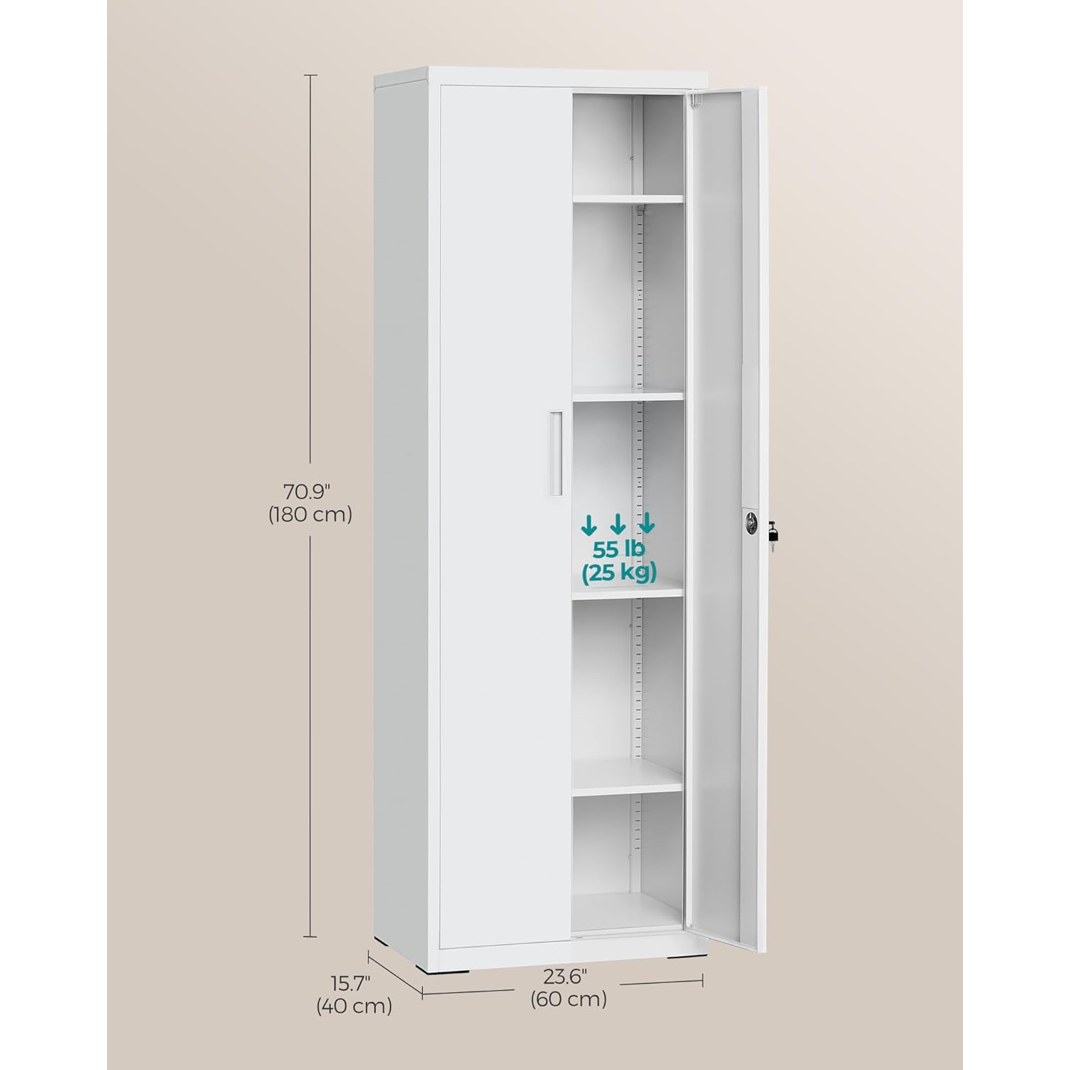 Armoire de rangement en métal pour garage et bureau de SONGMICS avec portes et tablettes réglables – Rangement verrouillable et polyvalent en gris