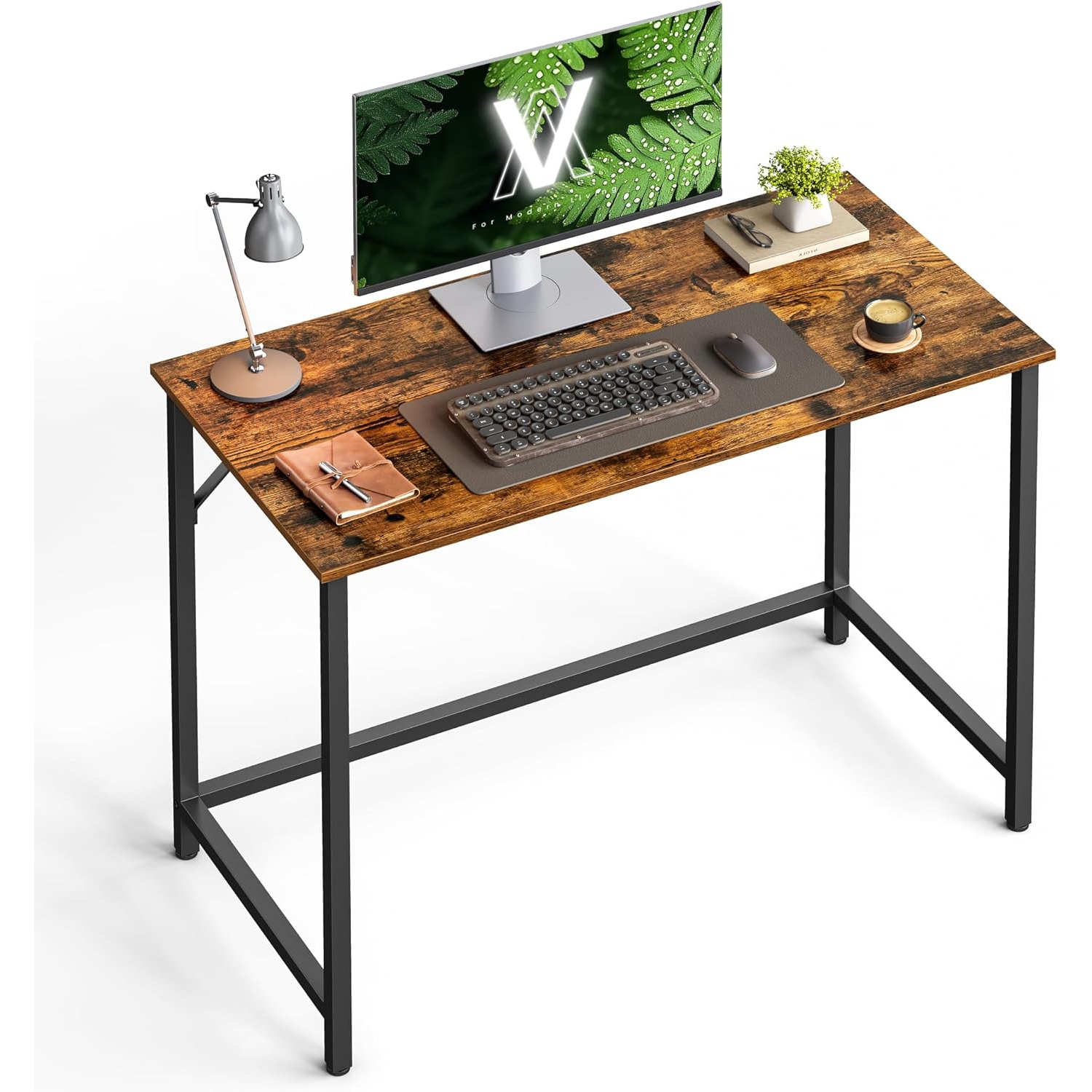 VASAGLE Office Work Desk Ideal for Study, Bedroom, Home Office, and Living Room in Rustic Brown and Ink Black