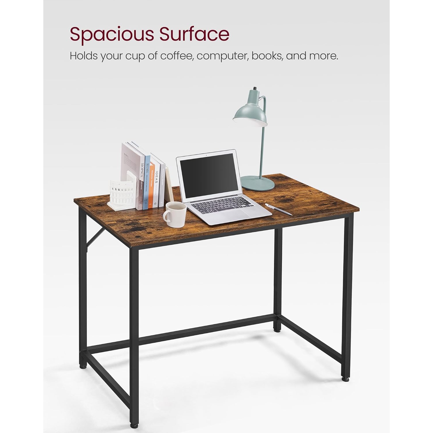 VASAGLE Office Work Desk Ideal for Study, Bedroom, Home Office, and Living Room in Rustic Brown and Ink Black