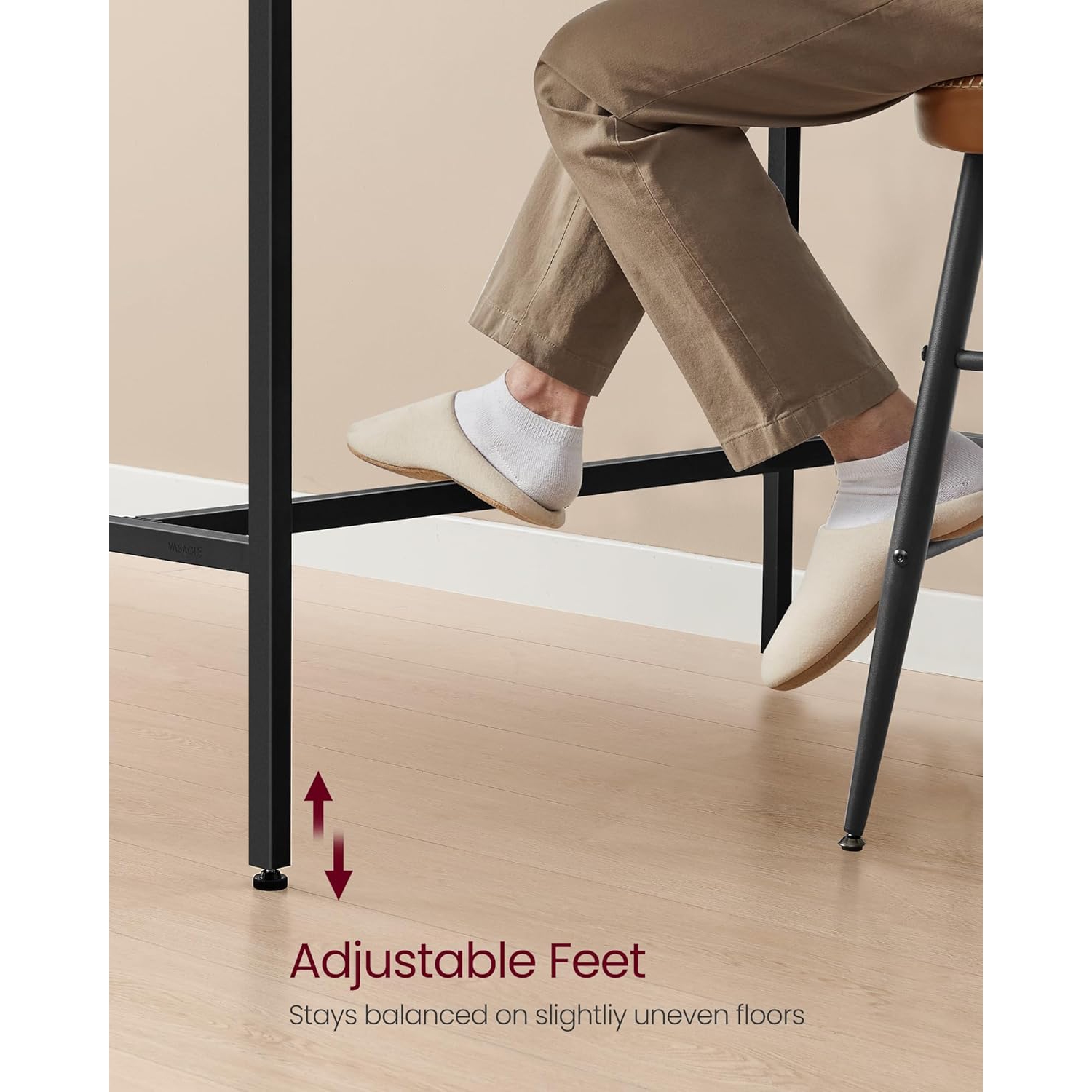 Bureau de rangement VASAGLE, noir ébène avec prises de courant, tiroir mobile en tissu non tissé et crochets