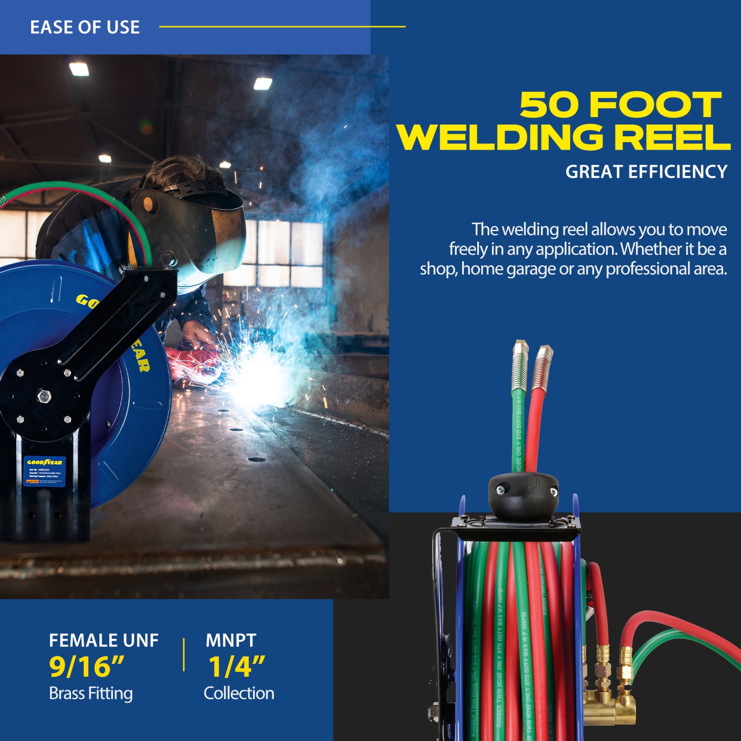 Dévidoir de tuyau rétractable en acier à ressort GOODYEAR