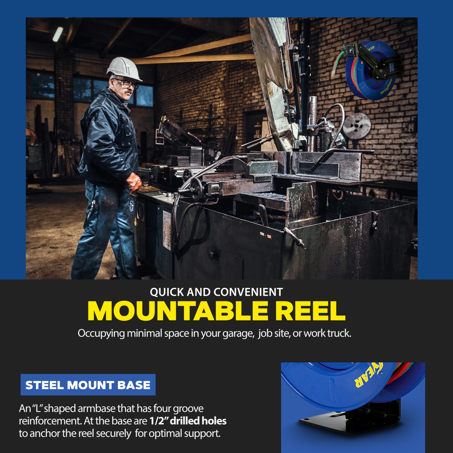 Dévidoir de tuyau rétractable en acier à ressort GOODYEAR