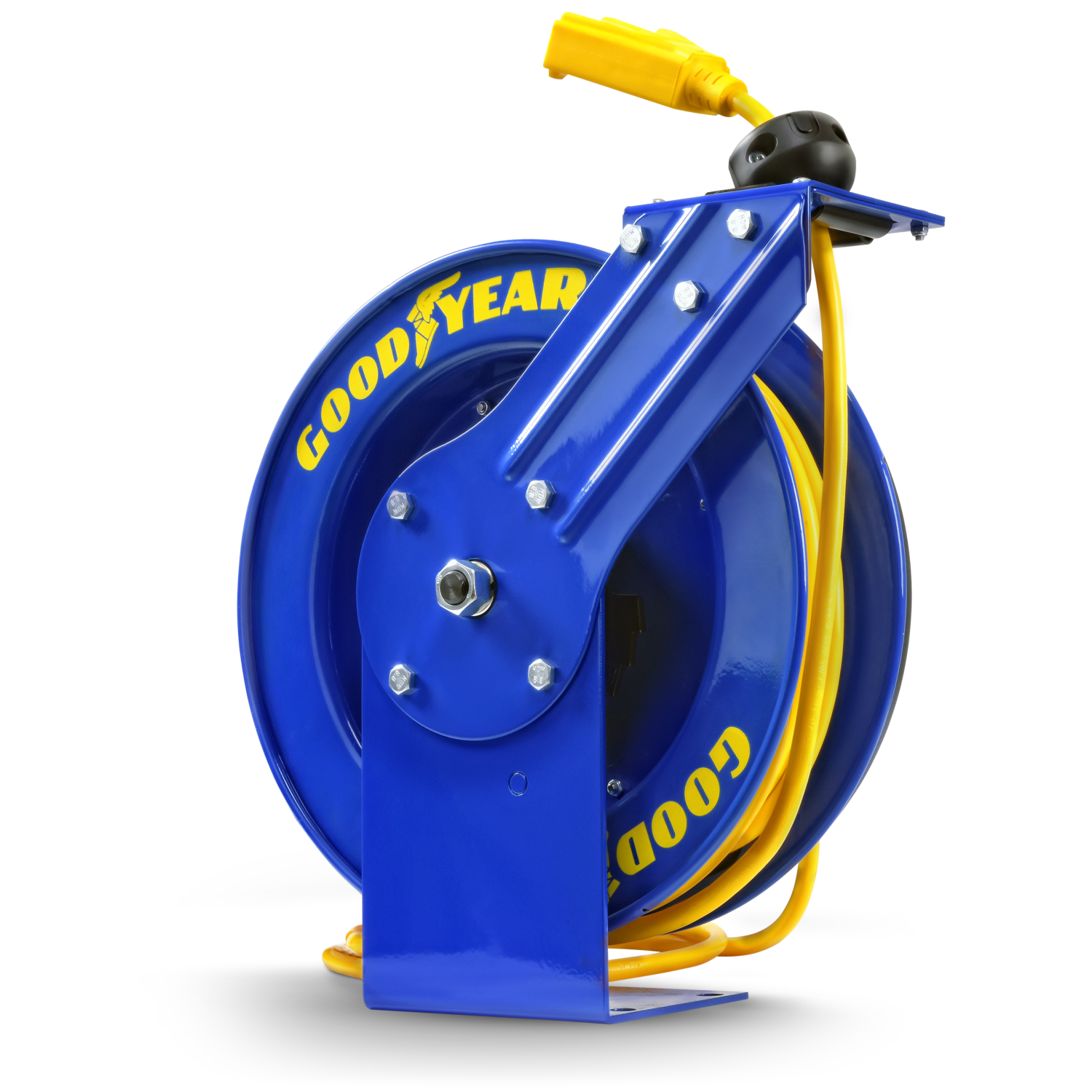 Câble de rallonge rétractable Goodyear 14AWG x 100 pi 3C SJTOW à triple prise nominale 125 V c.a. 13 A 1625 W en acier industriel à bras simple