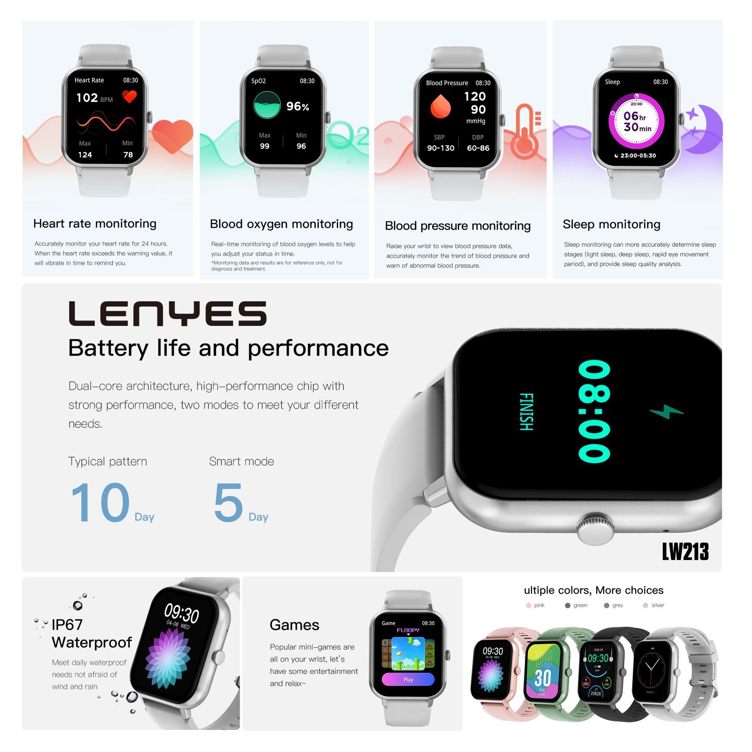 LENYES Smartwatch | 1.83″ HD Display • BT 5.1 Calling • 100+ Sports Modes • Magnetic Charge • IP67 Waterproof