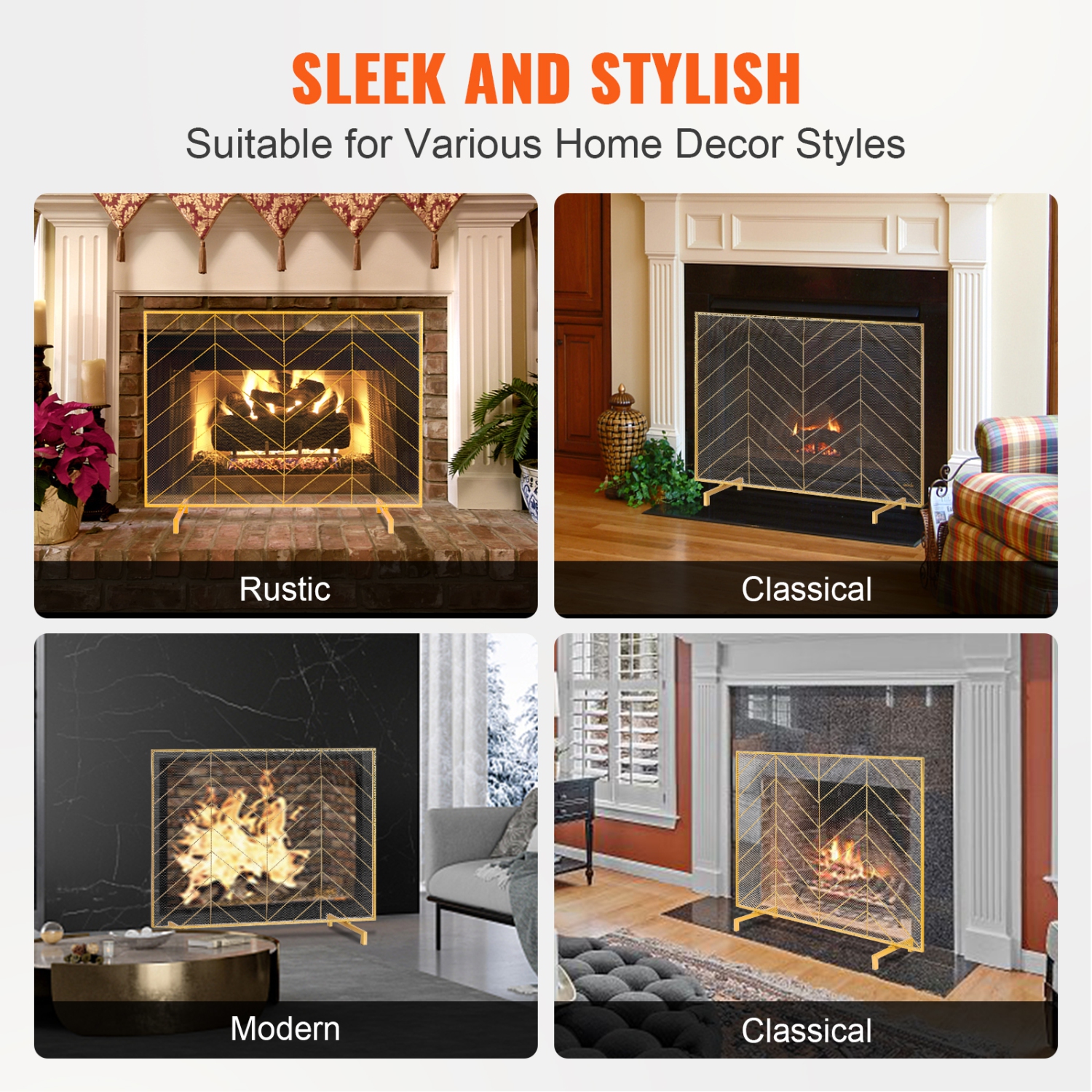 VEVOR 38.6"(L) x29.8"(H) Fireplace Screen Single Panel, Sturdy Iron Mesh Fireplace Screen, Spark Guard Cover, Simple Installation, Free Standing Fire