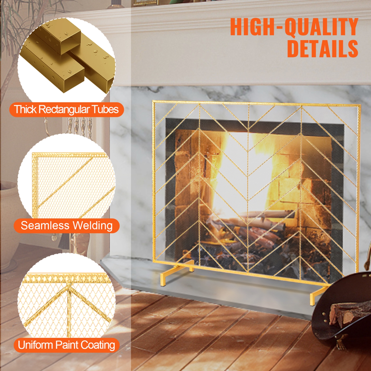 VEVOR 38.6"(L) x29.8"(H) Fireplace Screen Single Panel, Sturdy Iron Mesh Fireplace Screen, Spark Guard Cover, Simple Installation, Free Standing Fire