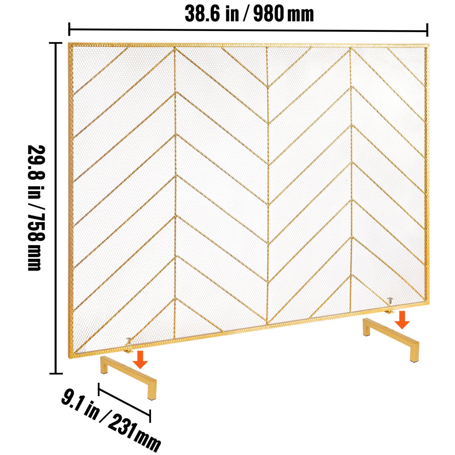 VEVOR 38.6"(L) x29.8"(H) Fireplace Screen Single Panel, Sturdy Iron Mesh Fireplace Screen, Spark Guard Cover, Simple Installation, Free Standing Fire