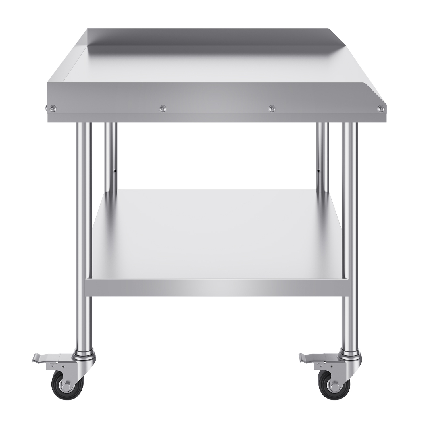 VEVOR 30 x 36 x 30 Inch Stainless Steel Work Table, Commercial Food Prep Worktable with 4 Wheels, Casters, 3-Sided Backsplash Heavy Duty Prep