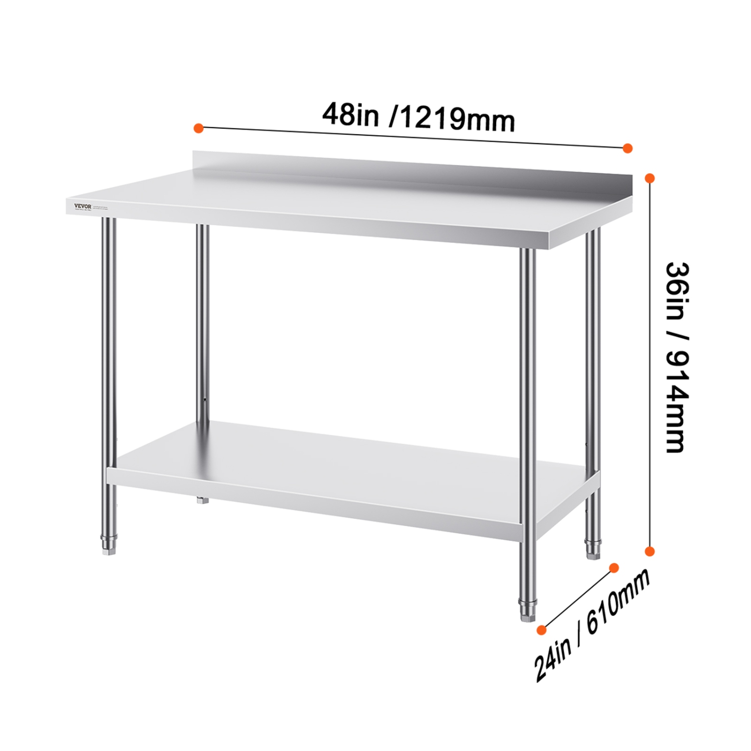 VEVOR 24 x 48 x 36 Inch Stainless Steel Work Table, Commercial Food Prep Worktable Heavy Duty Prep Worktable, Metal Work Table with Adjustable Height