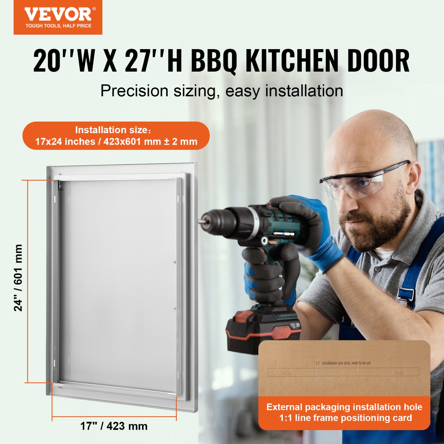 Porte d'accès pour barbecue VEVOR 20&nbsp;W x 27&nbsp;po, porte de cuisine extérieure simple, porte encastrée en acier inoxydable, porte verticale