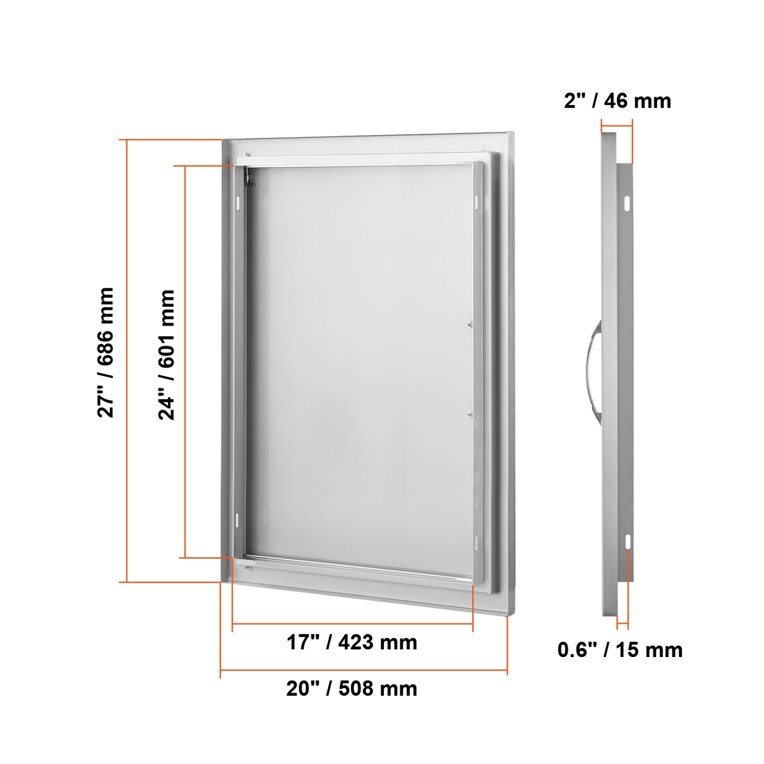 Porte d'accès pour barbecue VEVOR 20&nbsp;W x 27&nbsp;po, porte de cuisine extérieure simple, porte encastrée en acier inoxydable, porte verticale