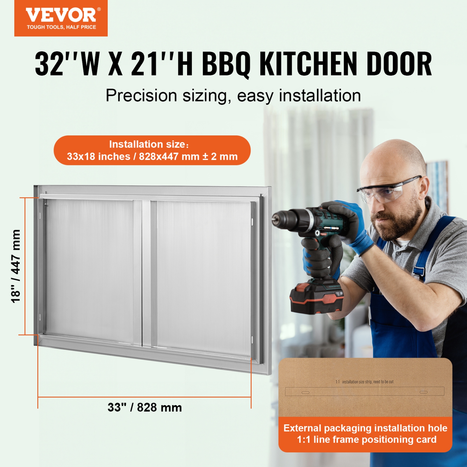 VEVOR 36W x 21H Inch BBQ Access Door, Double Outdoor Kitchen Door, Stainless Steel Flush Mount Door, Wall Vertical Door with Recessed Handles , for