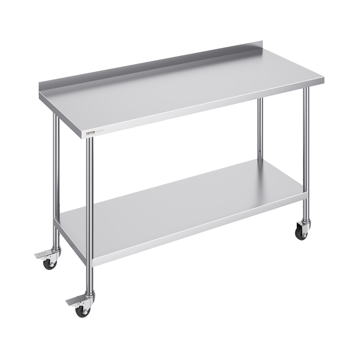 VEVOR 24 x 60 x 40 Inch Stainless Steel Work Table, Commercial Food Prep Worktable with Casters, Heavy Duty Prep Worktable, Metal Work Table with