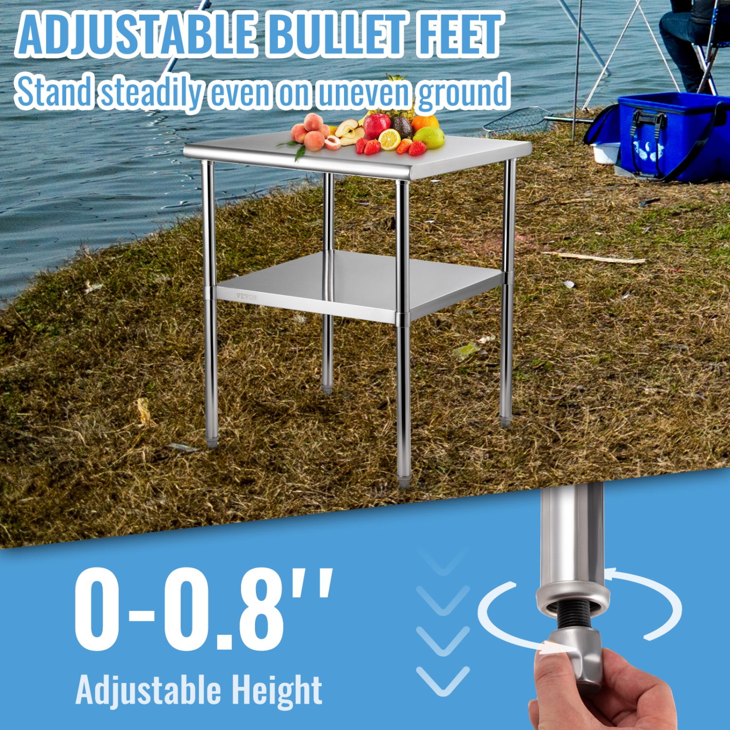 VEVOR 30 x 30 x 36 Inch Stainless Steel Prep Table, 800lbs Load Capacity Heavy Duty Metal Worktable with Adjustable Undershelf & Feet, Commercial