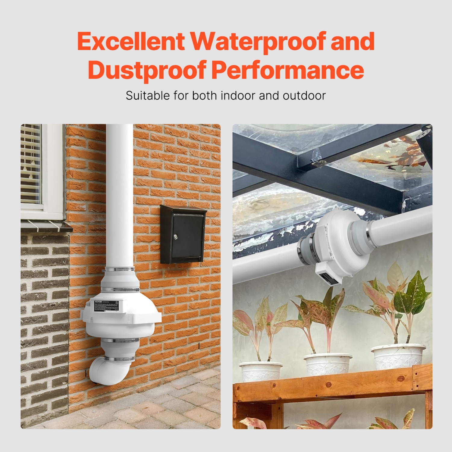 VEVOR 4 to 4.5 inch Radon Mitigation Fan System, Quiet 380 CFM Radon Mitigation Kit with 2 Couplers, Waterproof Radon Fan Electric Inline Duct Fan